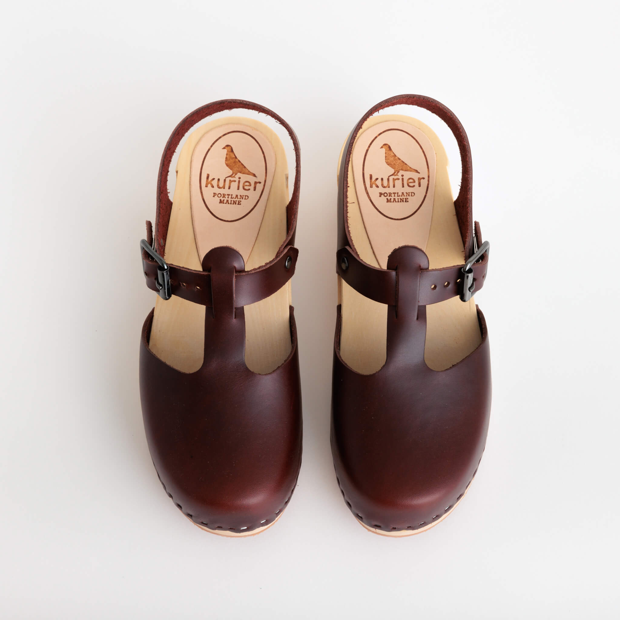 doris clog low heel closed toe handmade italian leather wood - wine top view