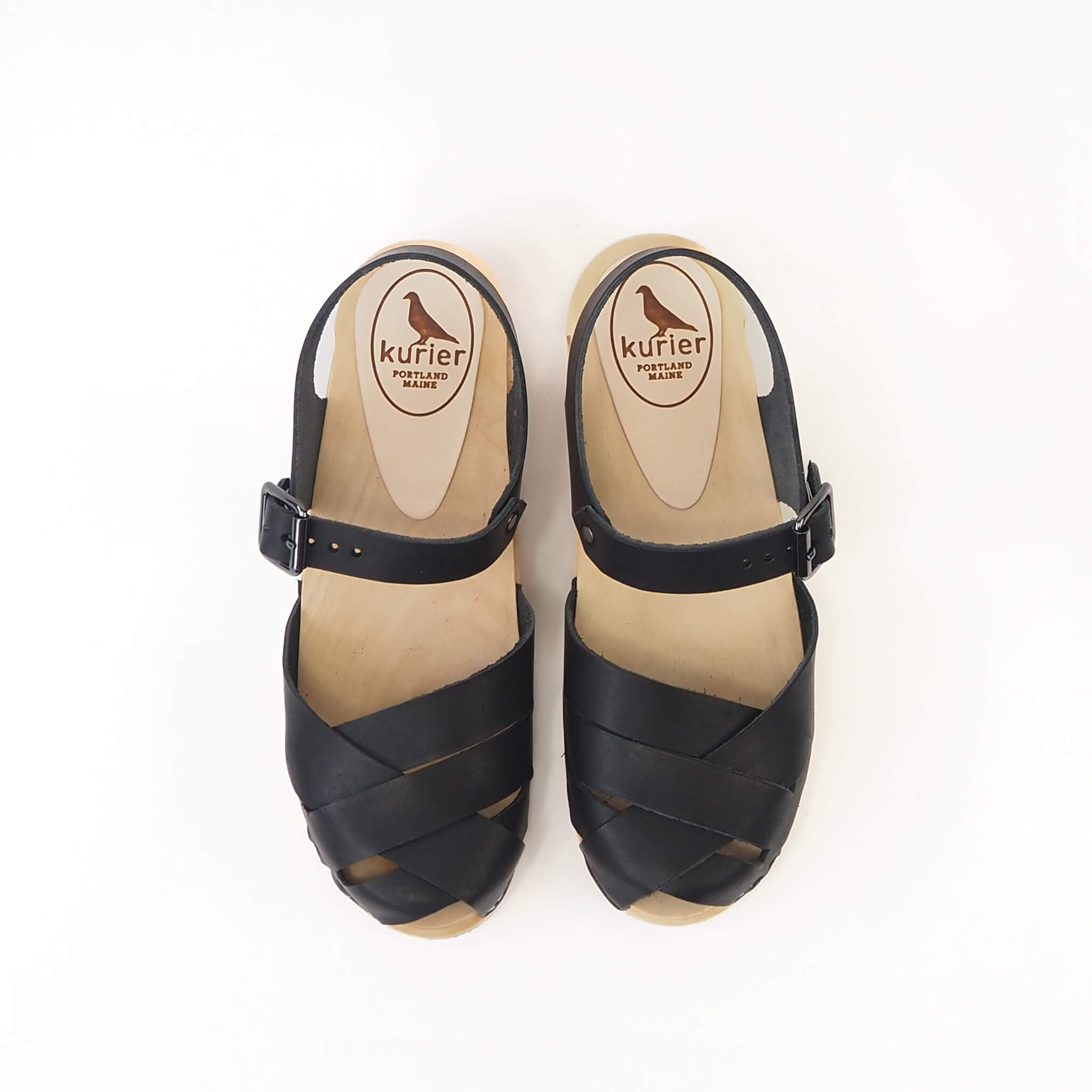 emelia clog low heel peep toe mary janesandal handmade american leather wood - coal top view