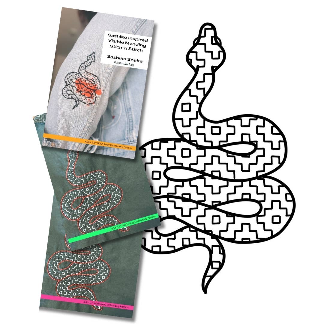 Sashiko Snake - Visible Mending Stick and Stitch Pattern
