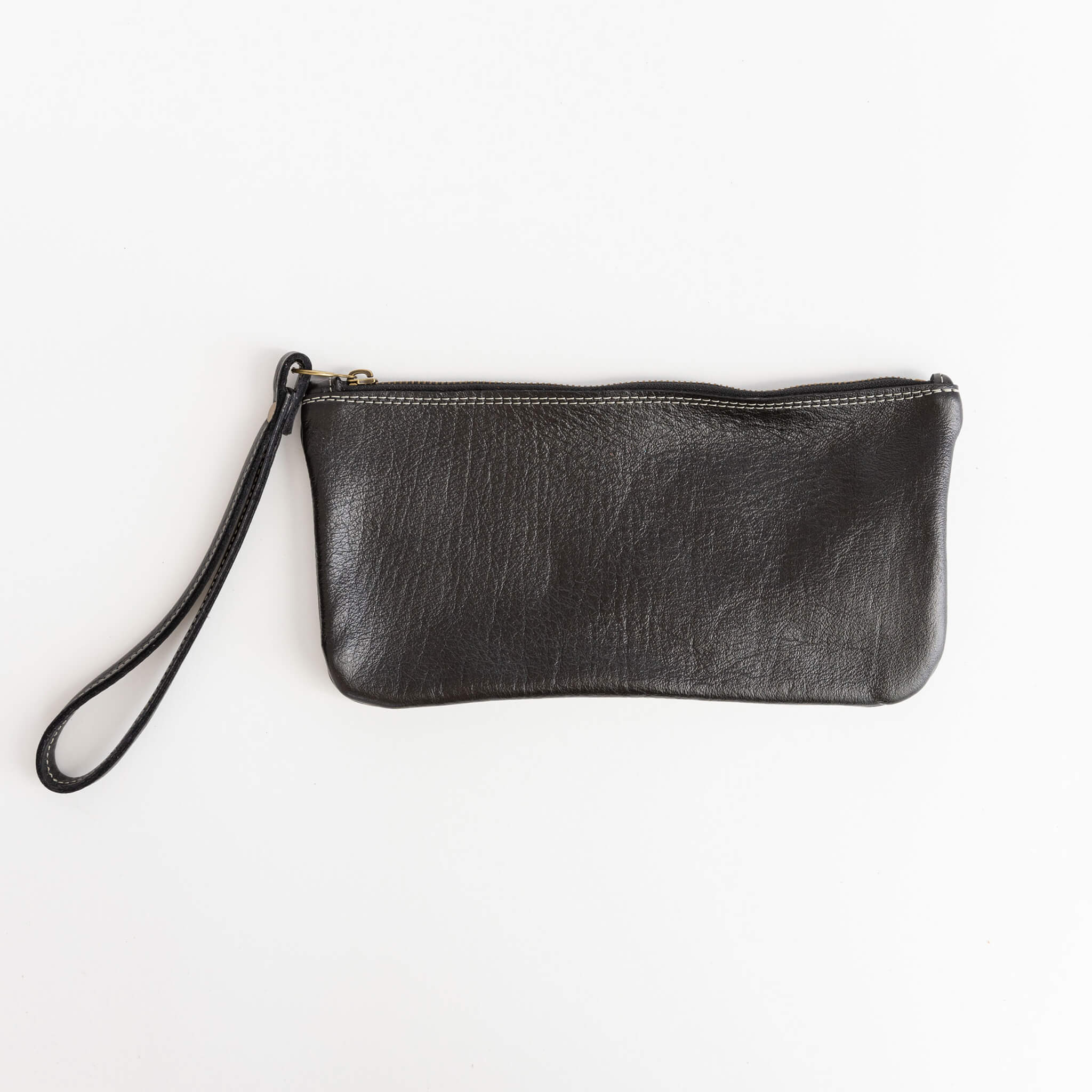 francis clutch - wristlet - handmade leather - black front view