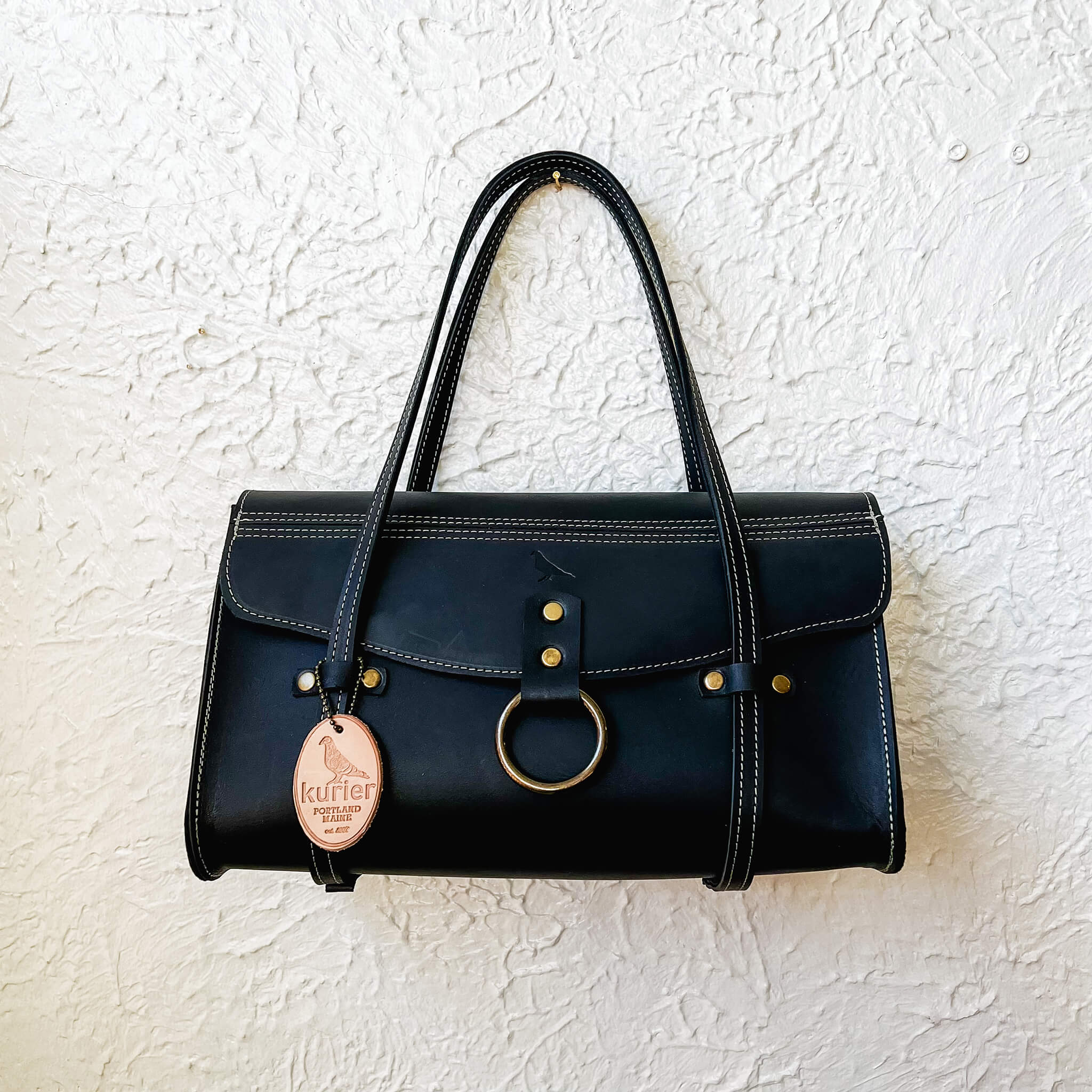gabrielle handbag - handmade leather - black front view