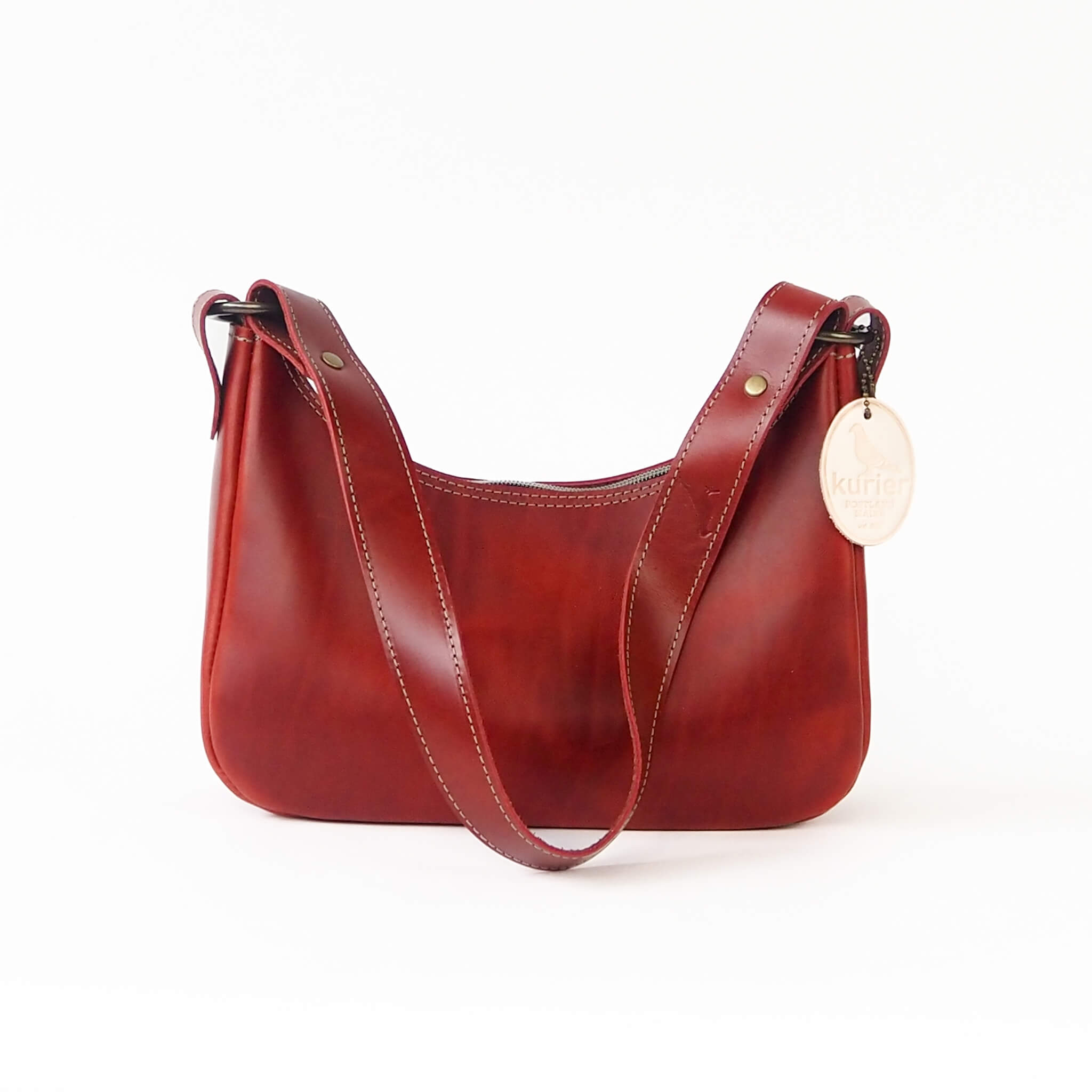 gigi handbag compact zipper handmade leather - cherry front view
