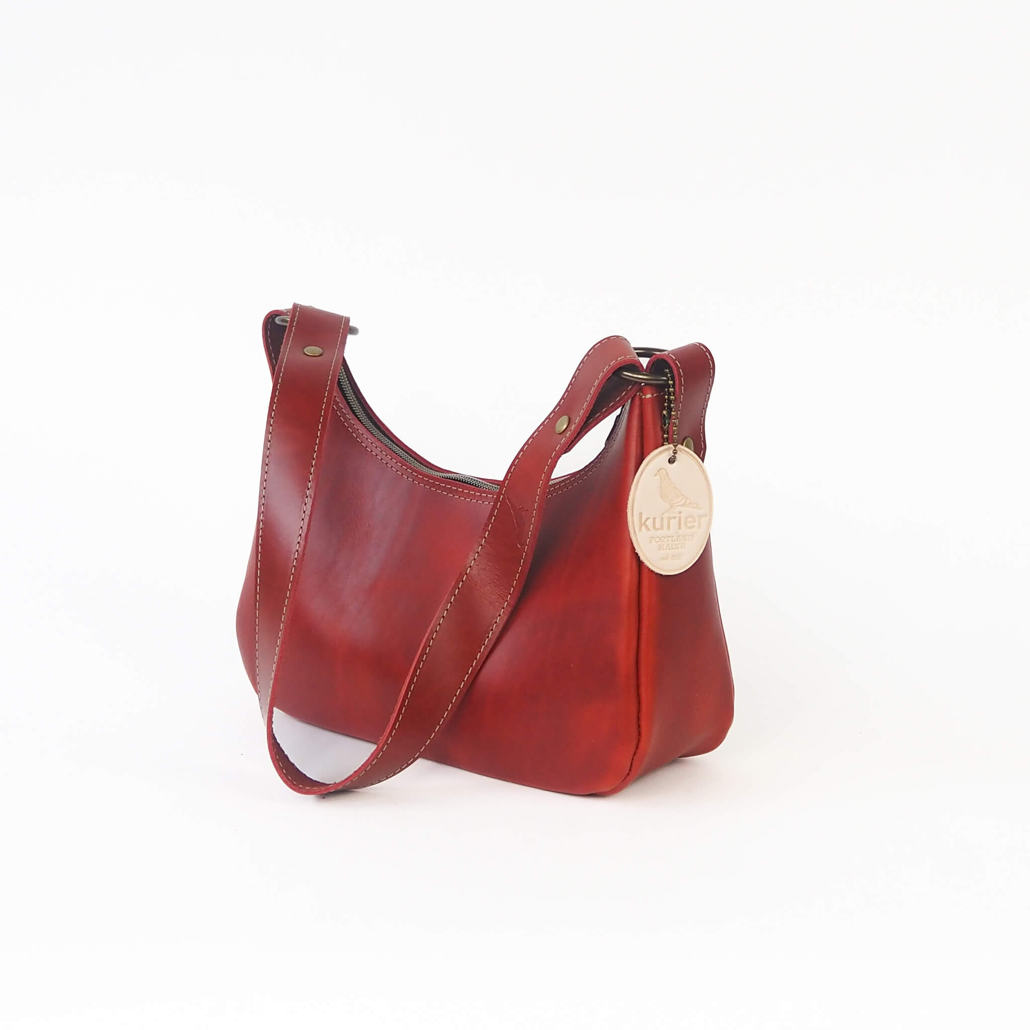 gigi handbag compact zipper handmade leather - cherry side view