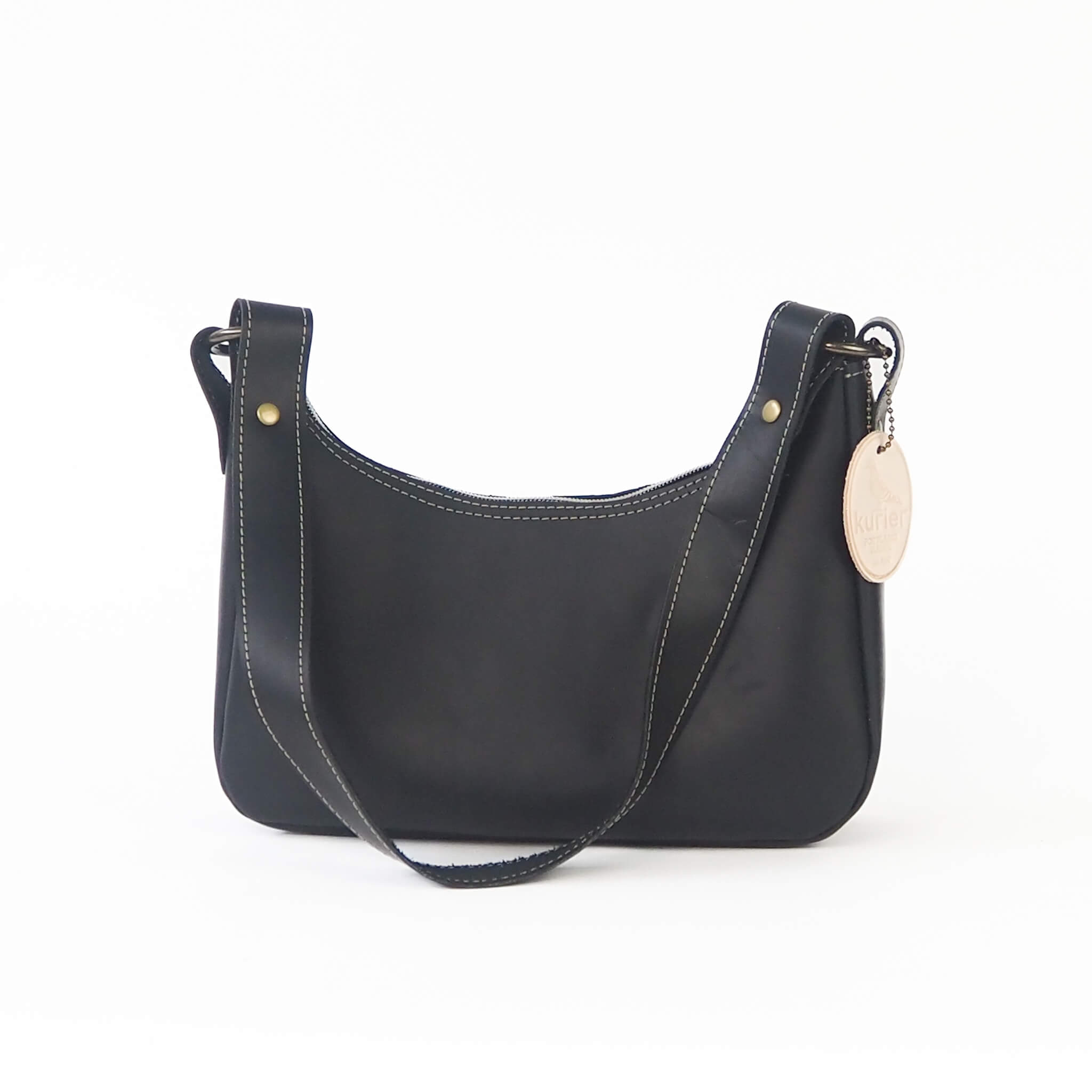 gigi handbag compact zipper handmade leather - coal front view