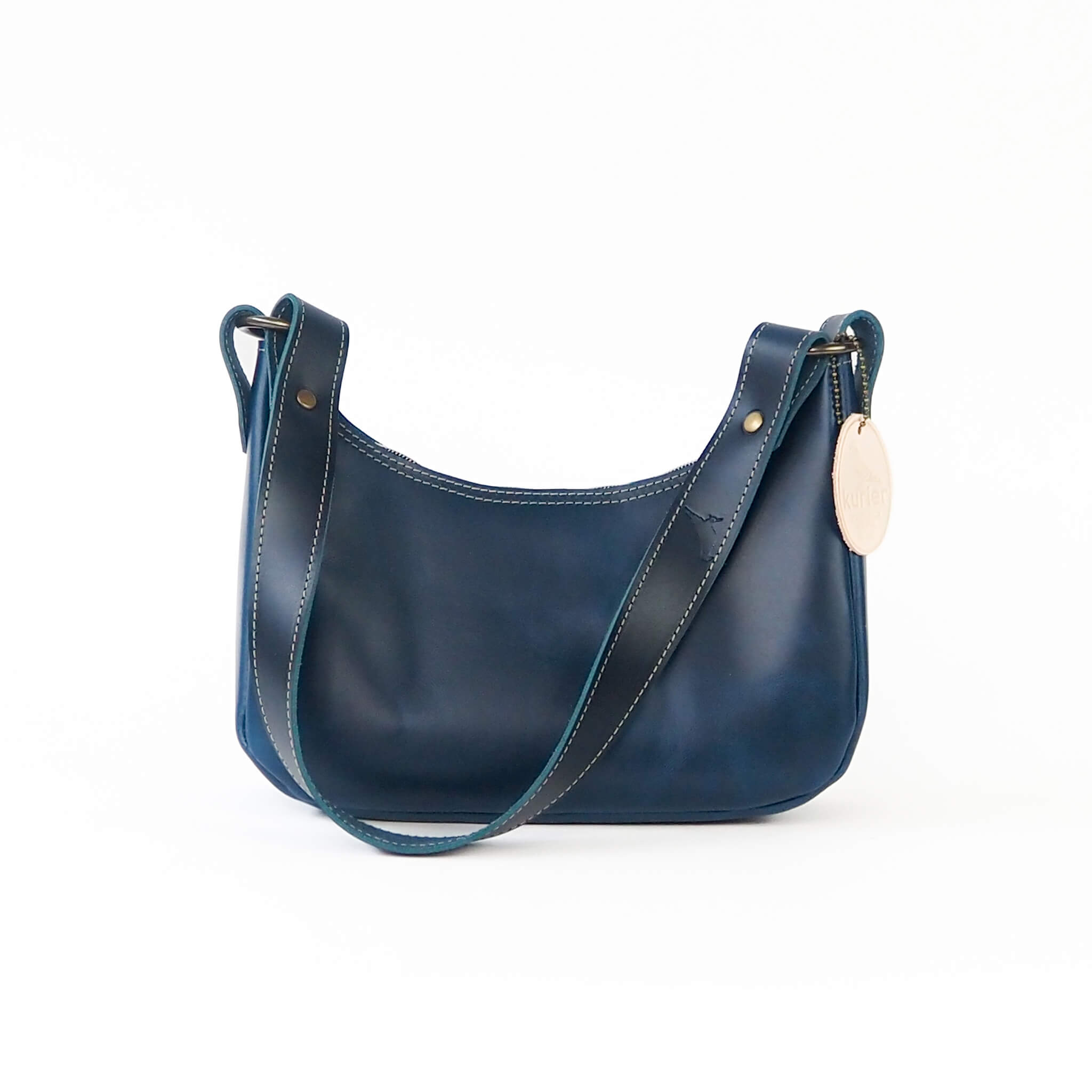 gigi handbag compact zipper handmade leather - denim front view