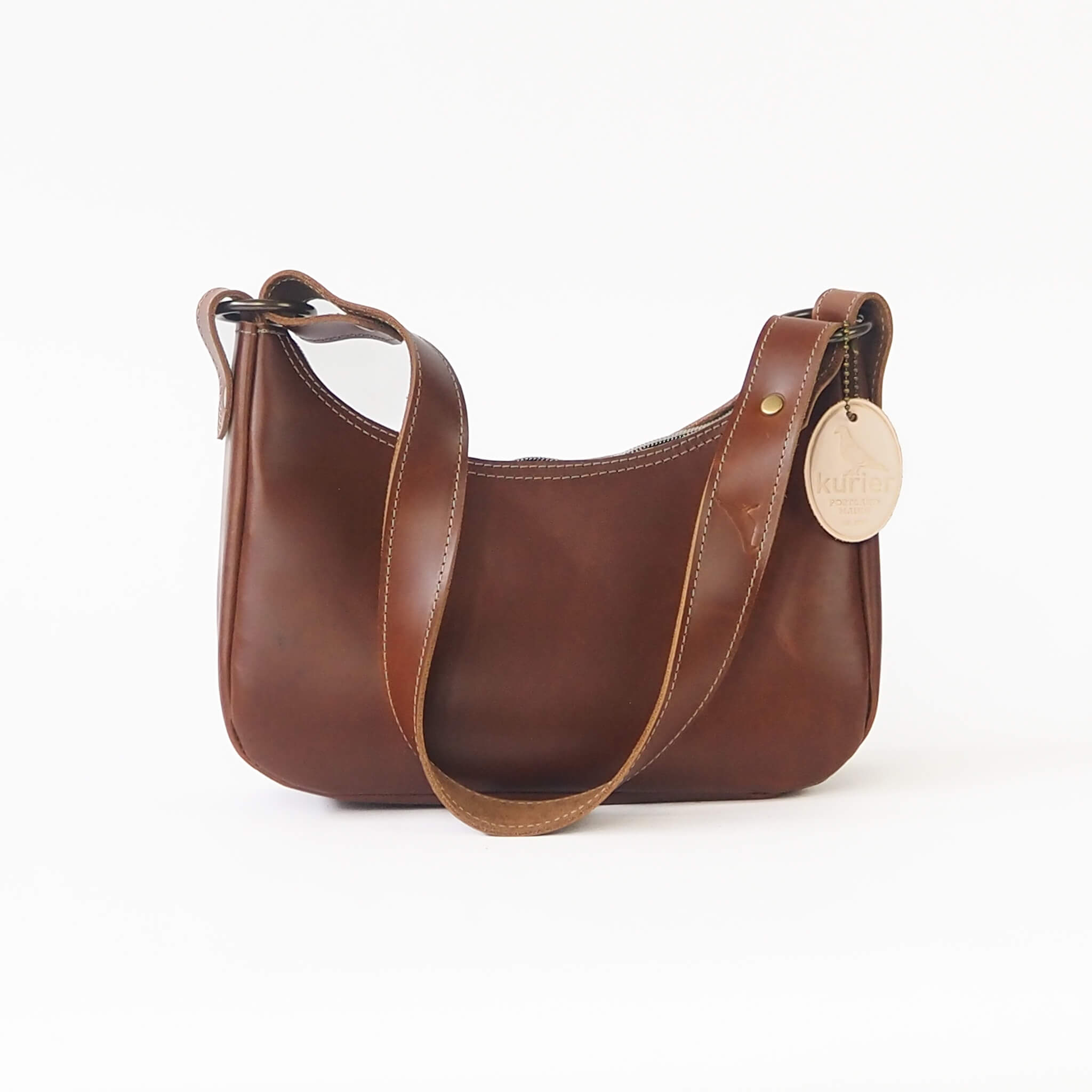 gigi handbag compact zipper handmade leather - pecan front view