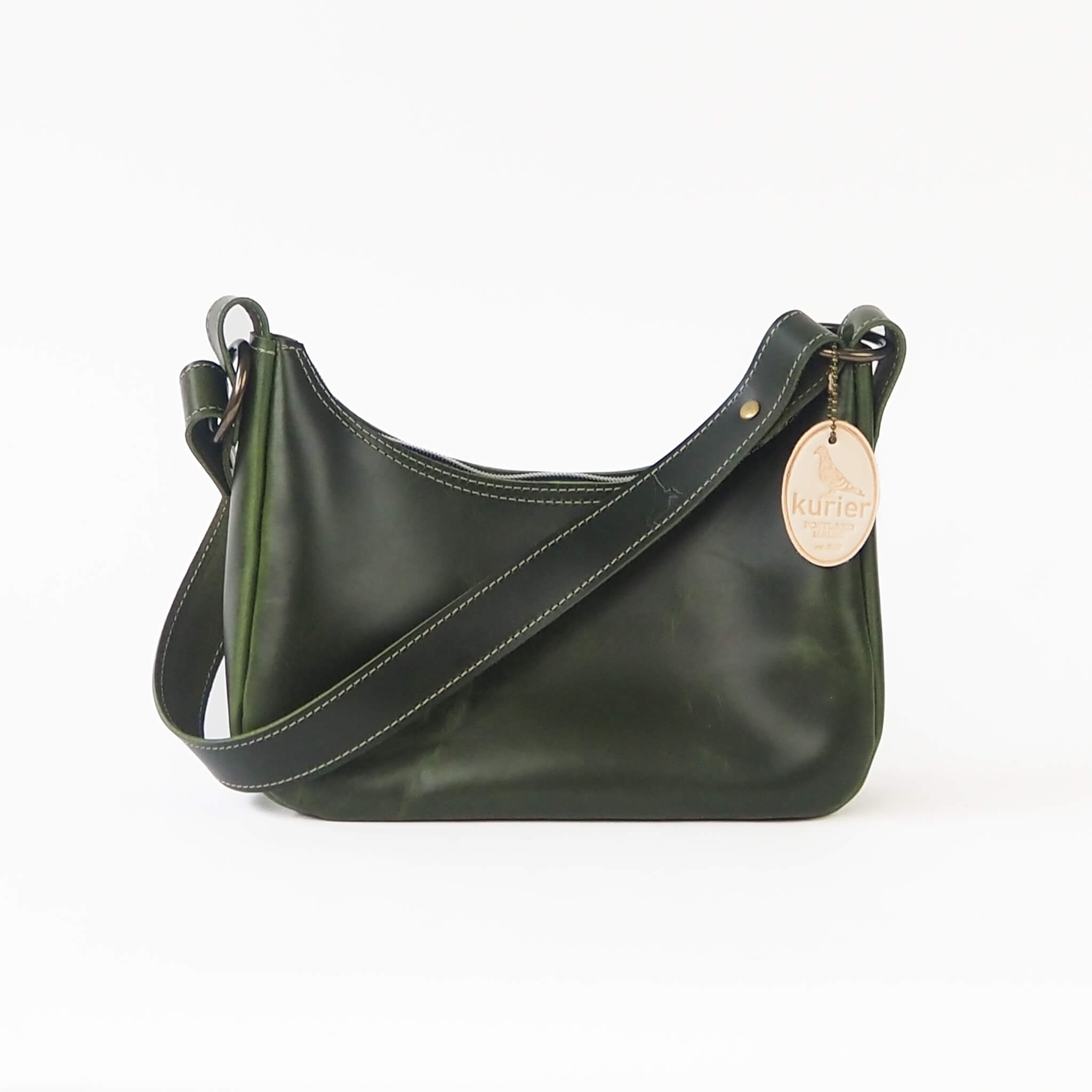 gigi handbag compact zipper handmade leather - pine front view