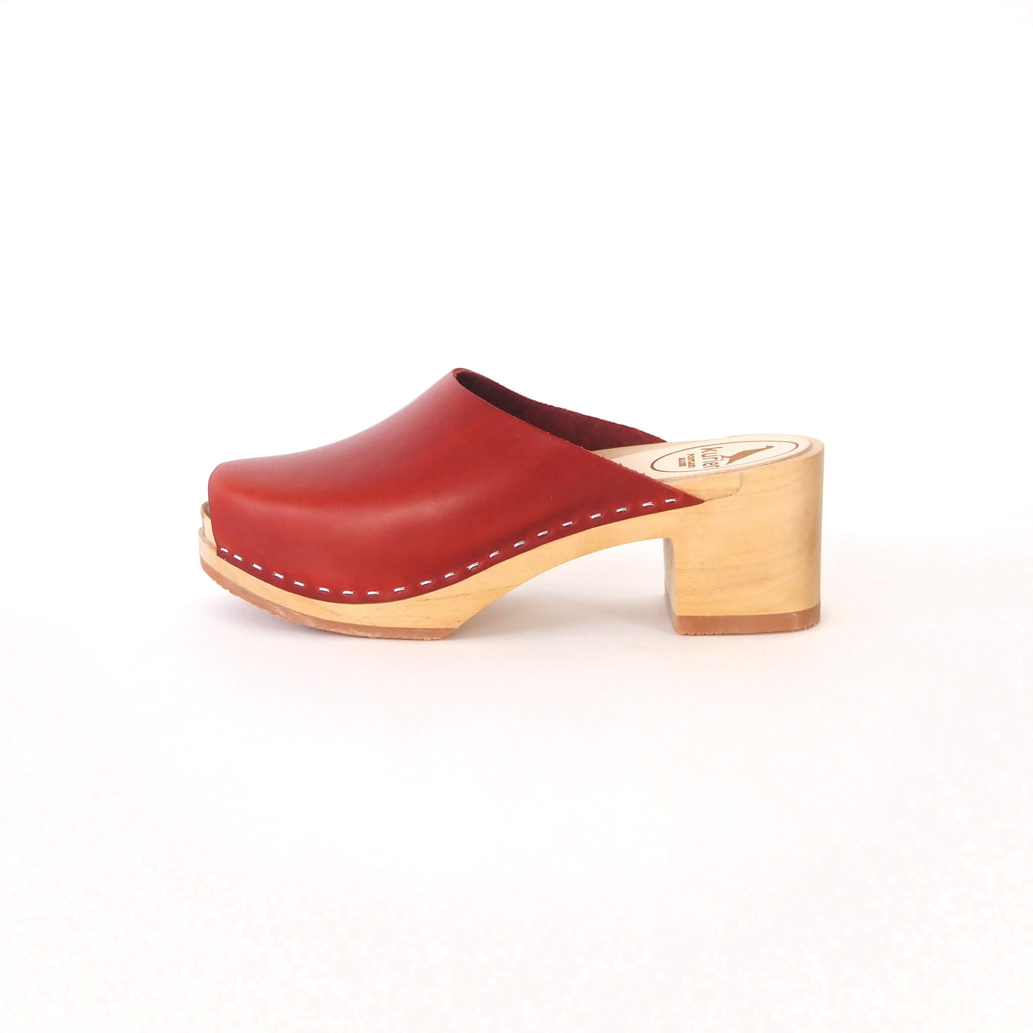 holly clog high heel peep toe mule handmade italian leather wood - cherry side view