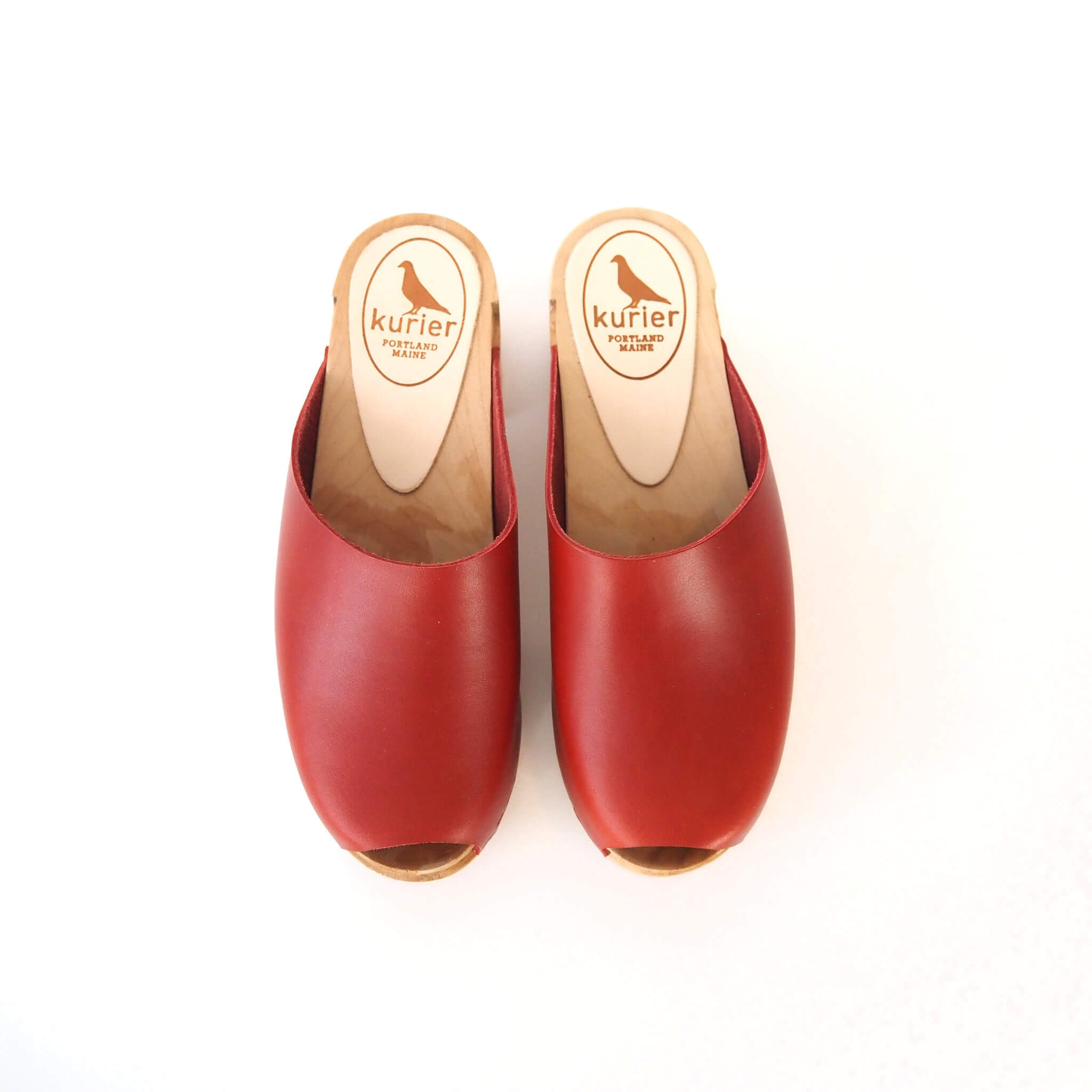 holly clog high heel peep toe mule handmade italian leather wood - cherry top view