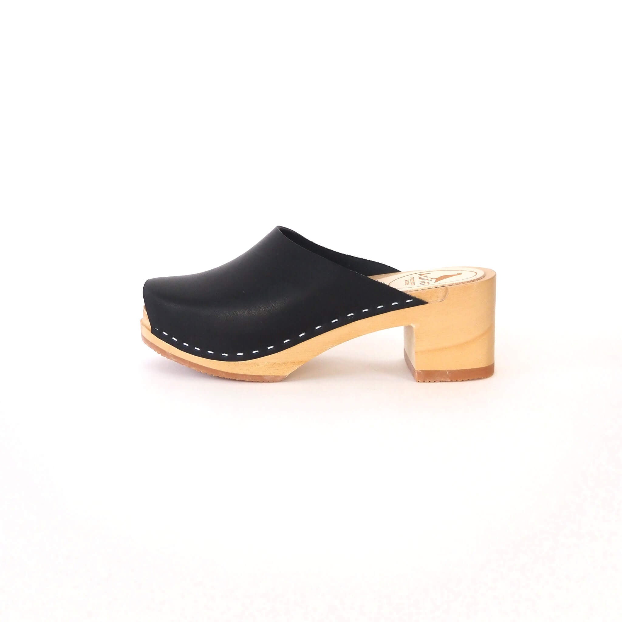 holly clog high heel peep toe mule handmade italian leather wood - coal side view