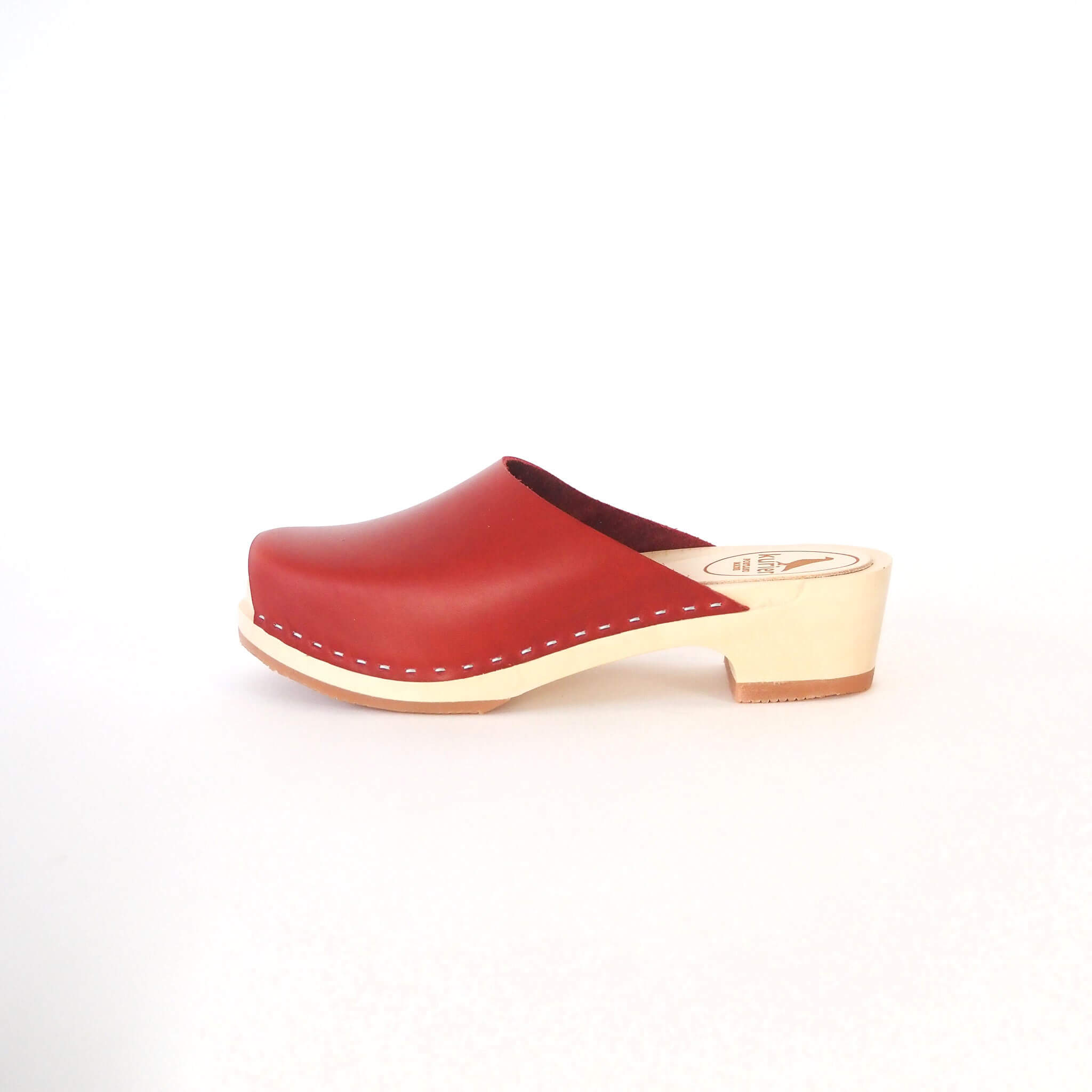 holly clog low heel peep toe mule handmade italian leather wood - cherry side view