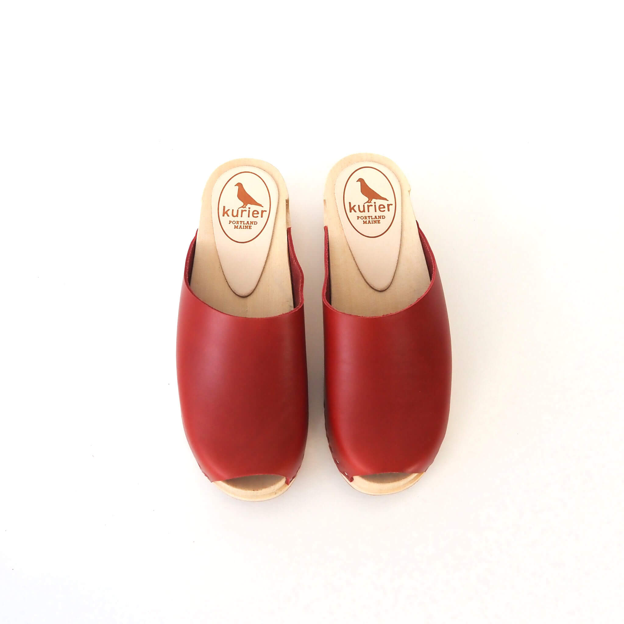 holly clog low heel peep toe mule handmade italian leather wood - cherry top view