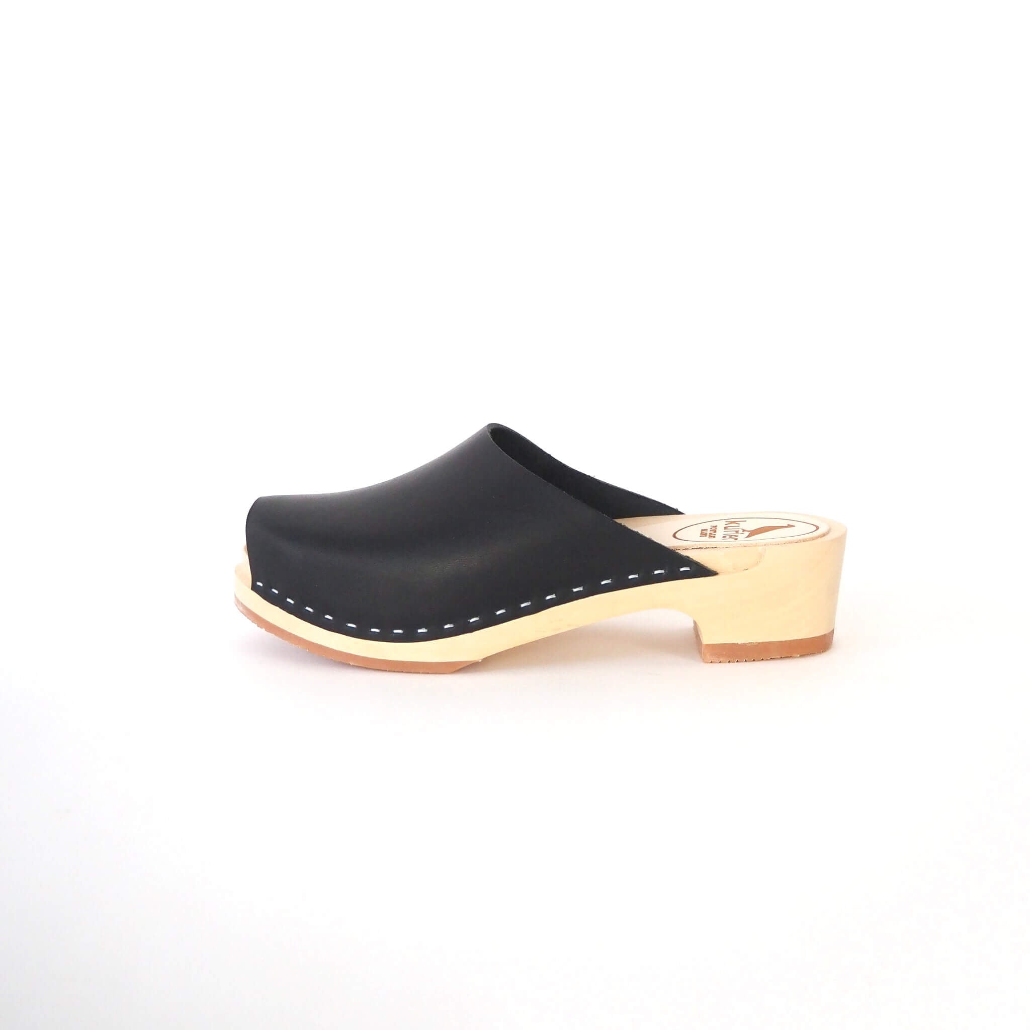 holly clog low heel peep toe mule handmade italian leather wood - coal side view
