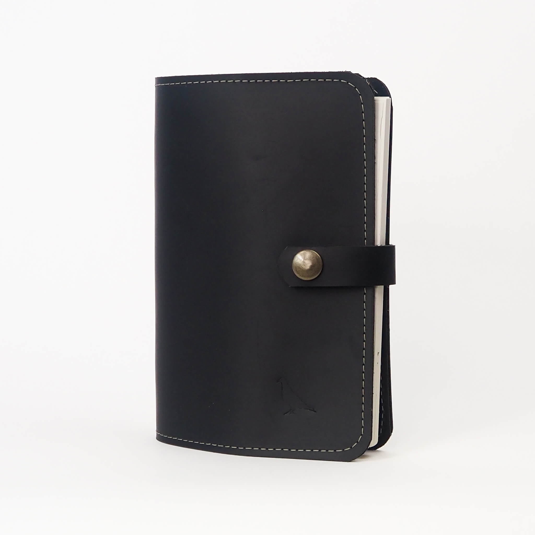 journal a6 - handmade leather - coal front view