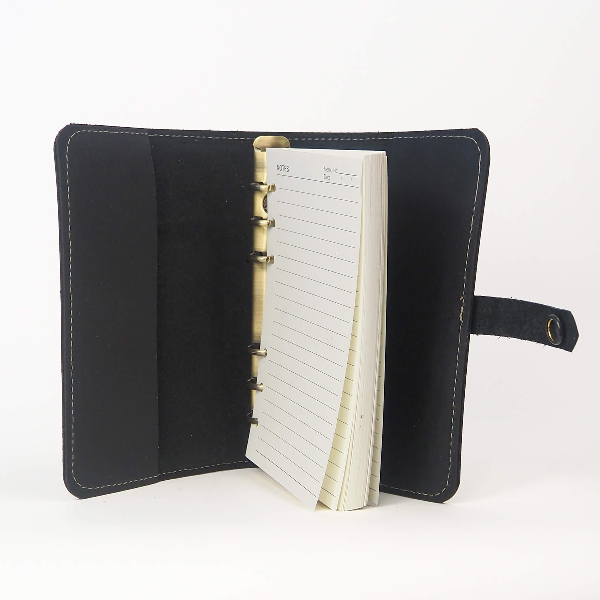 journal a6 - handmade leather - coal open view