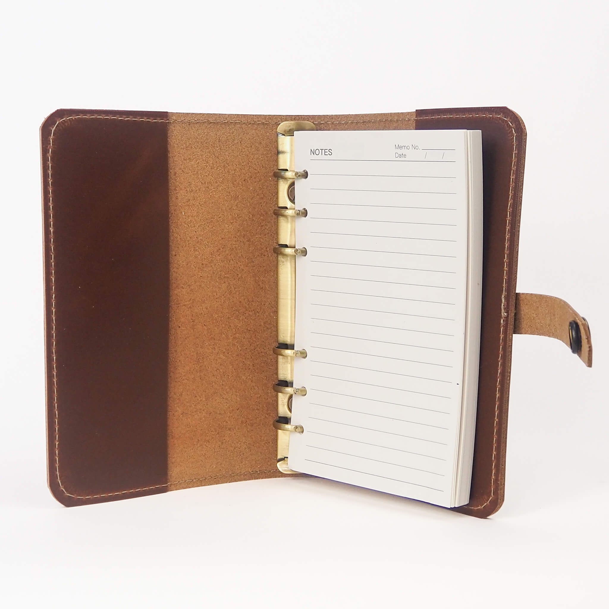 journal a6 - handmade leather - pecan open view