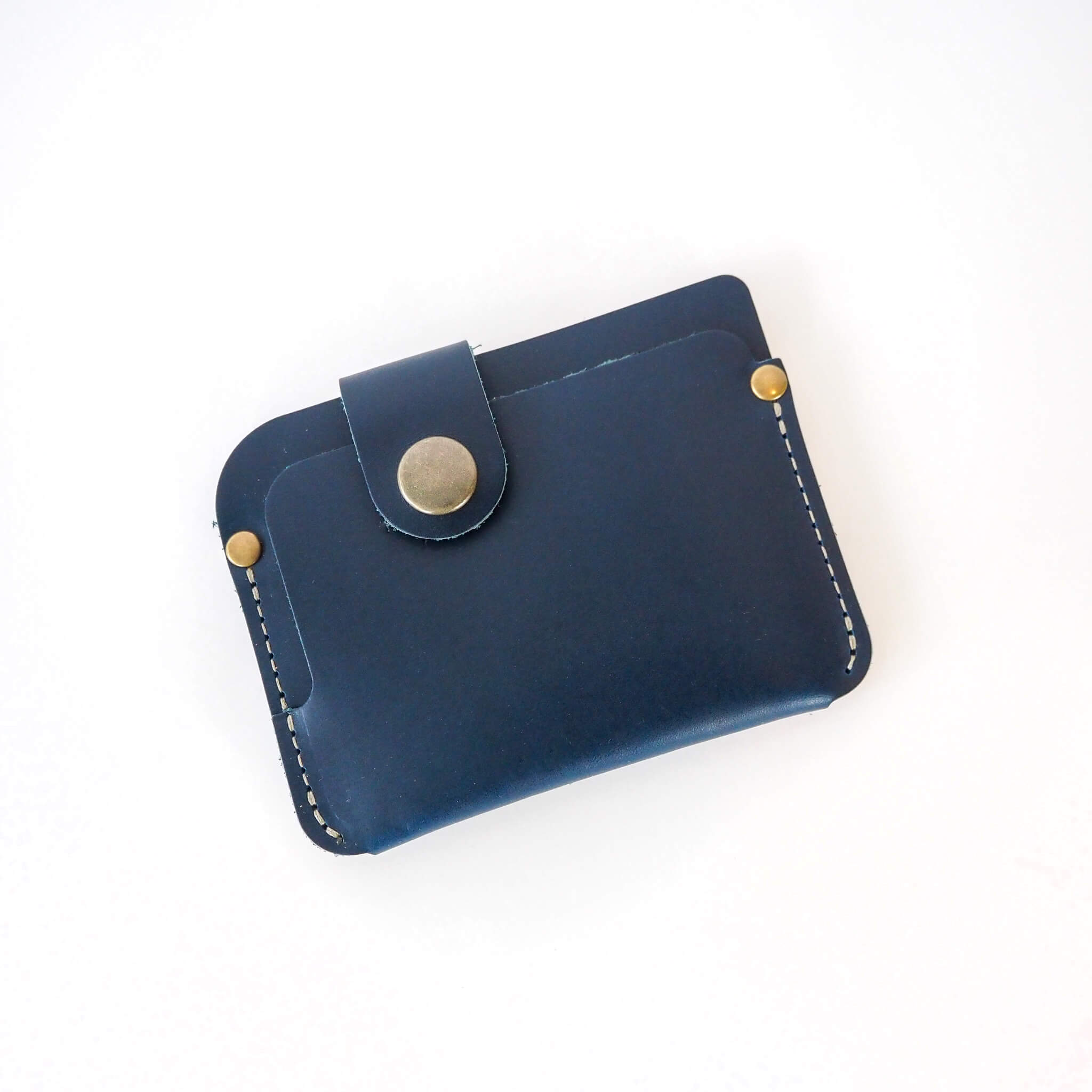 kris wallet -  unisex snap closure - handmade leather - denim front view