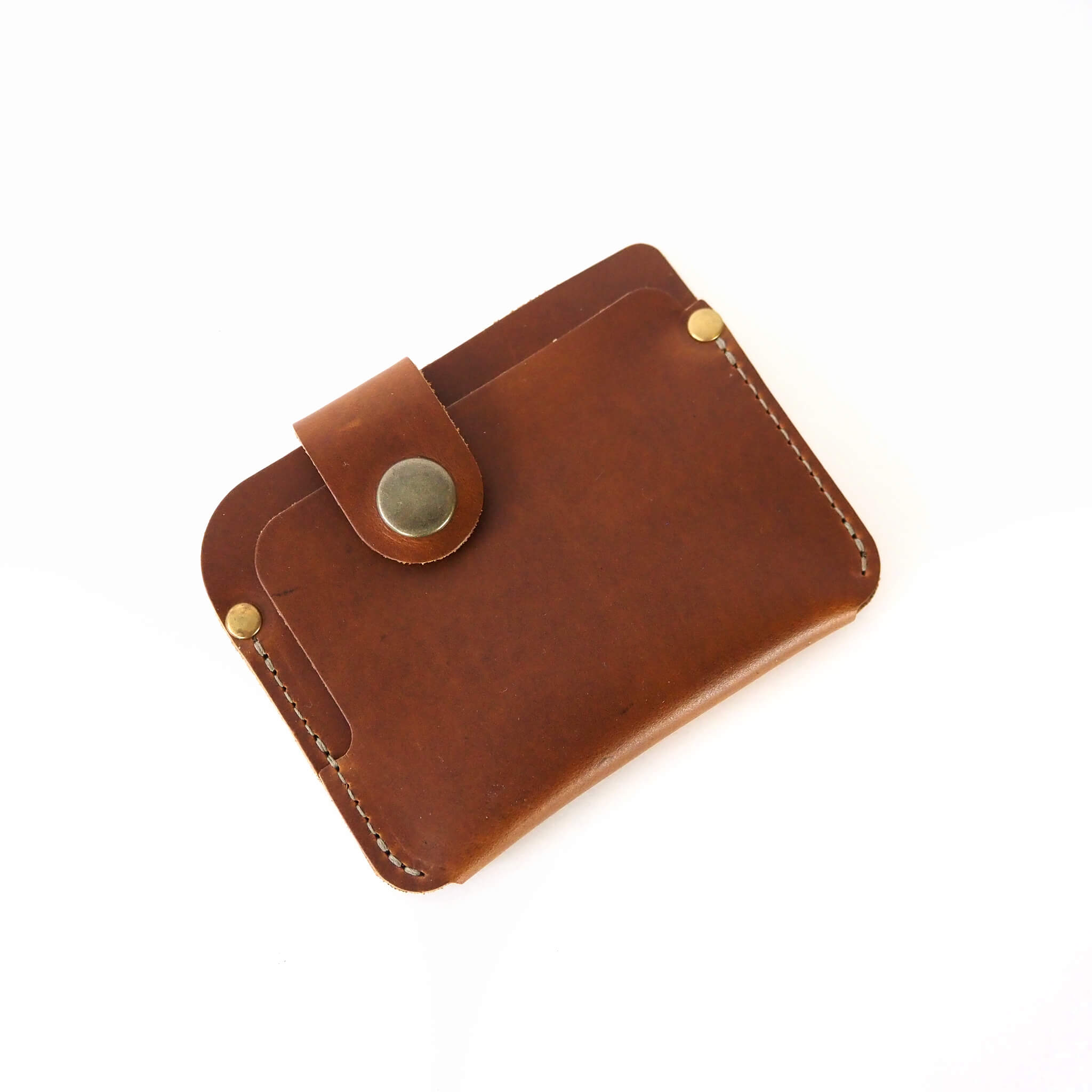 kris wallet -  unisex snap closure - handmade leather - pecan front view