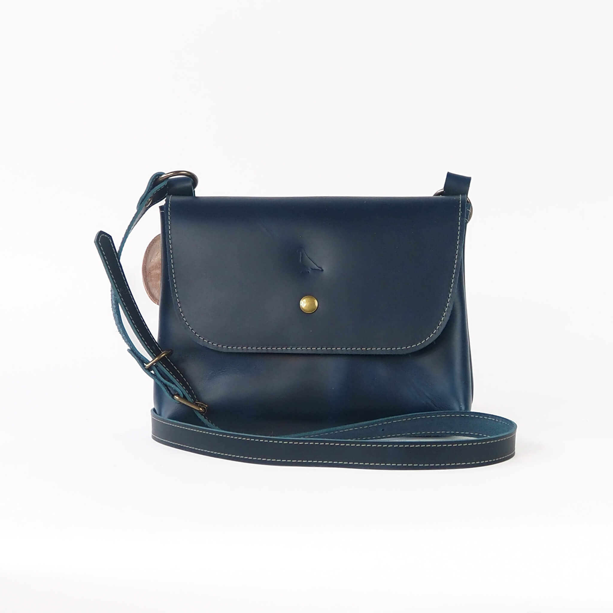 lola handbag crossbody adjustable handmade leather - denim front view