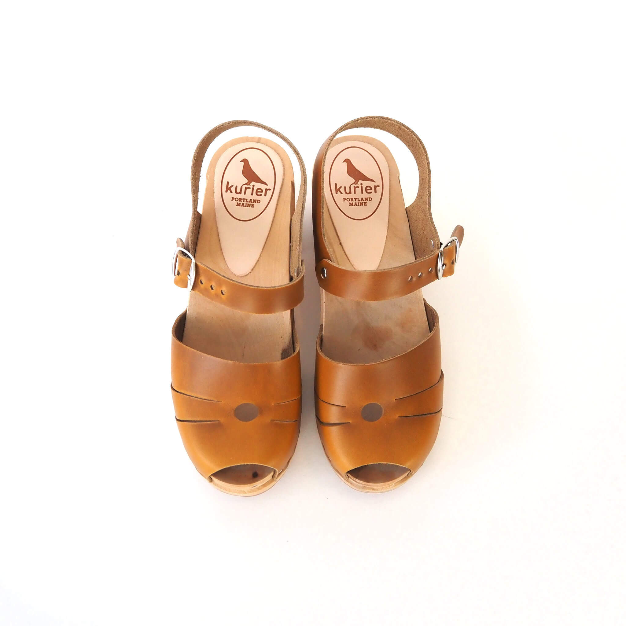luna clog high heel peep toe sandal handmade italian leather wood - sunflower top view