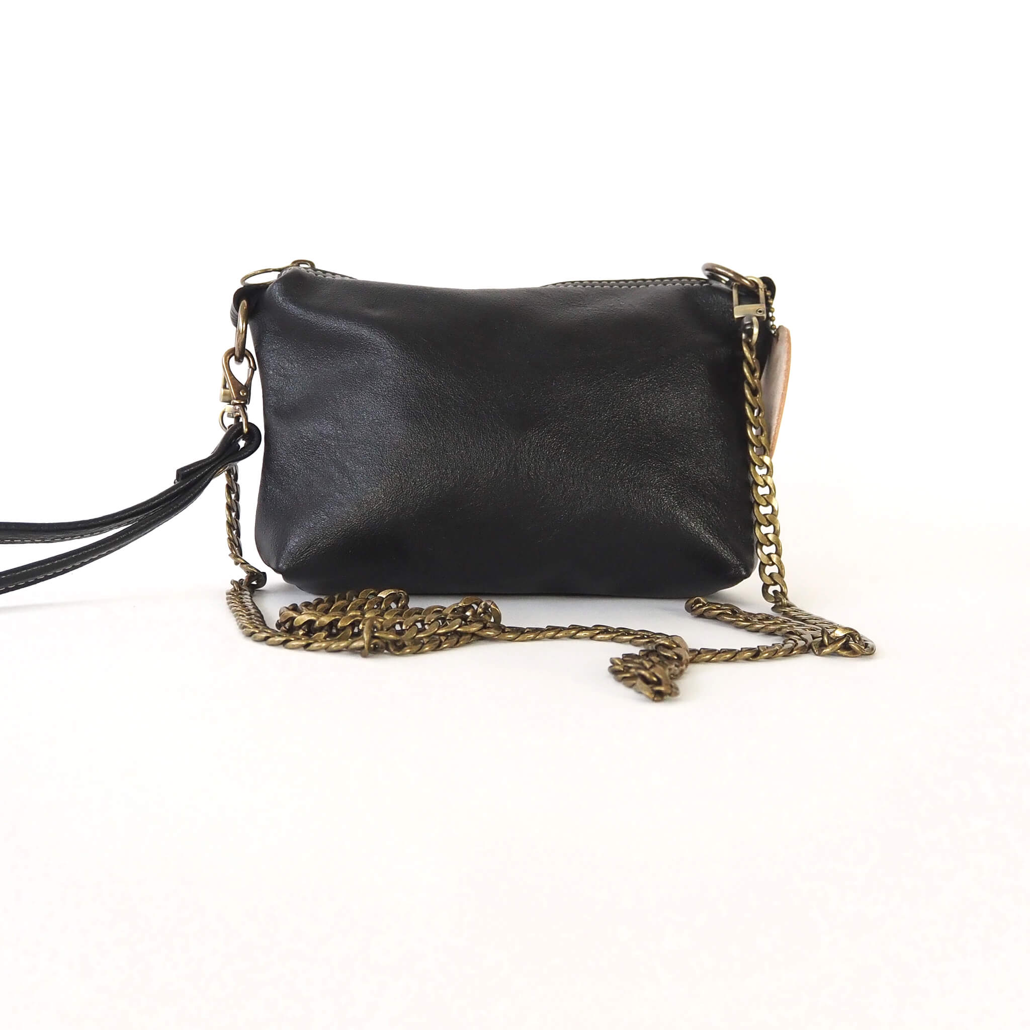 molly crossbody clutch wristlet - handmade leather - ink front view