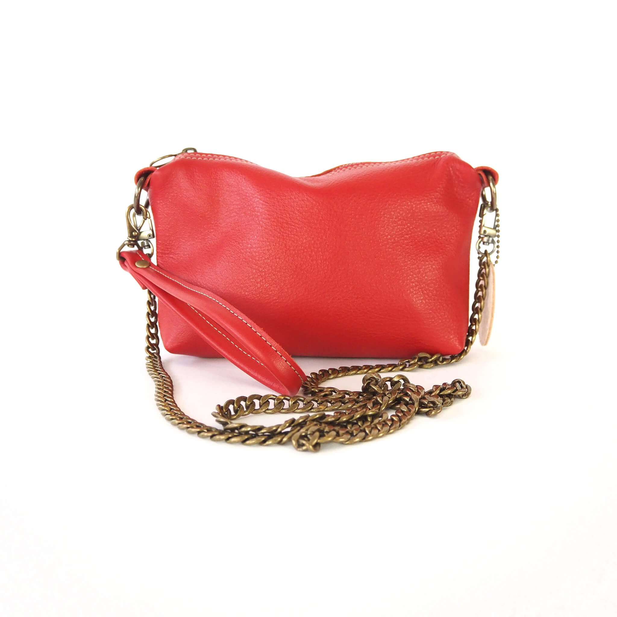 molly crossbody clutch wristlet - handmade leather - poppy front view