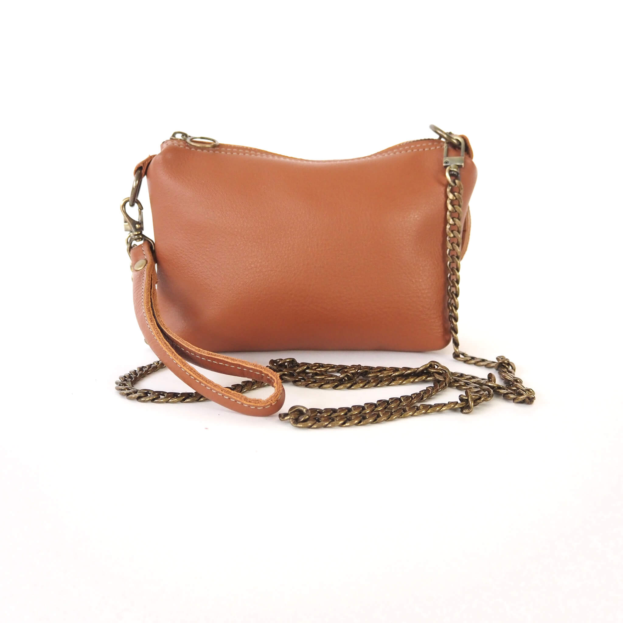 molly crossbody clutch wristlet - handmade leather - tawny front view