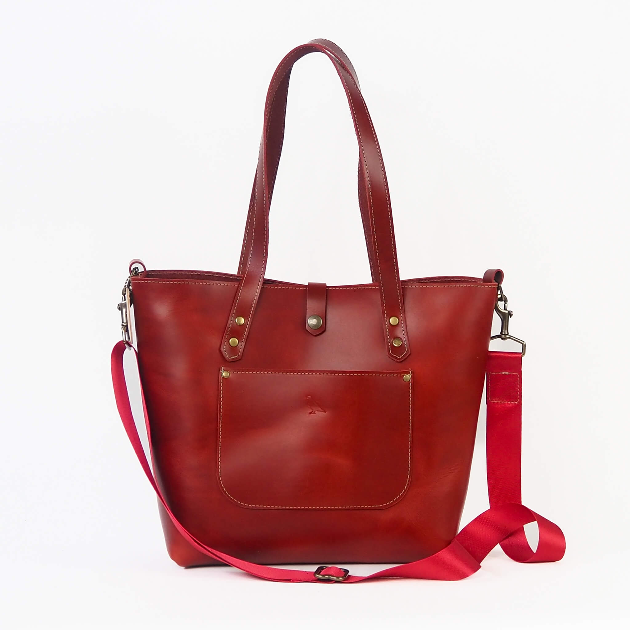 nancy tote travel bag handmade leather - cherry front view