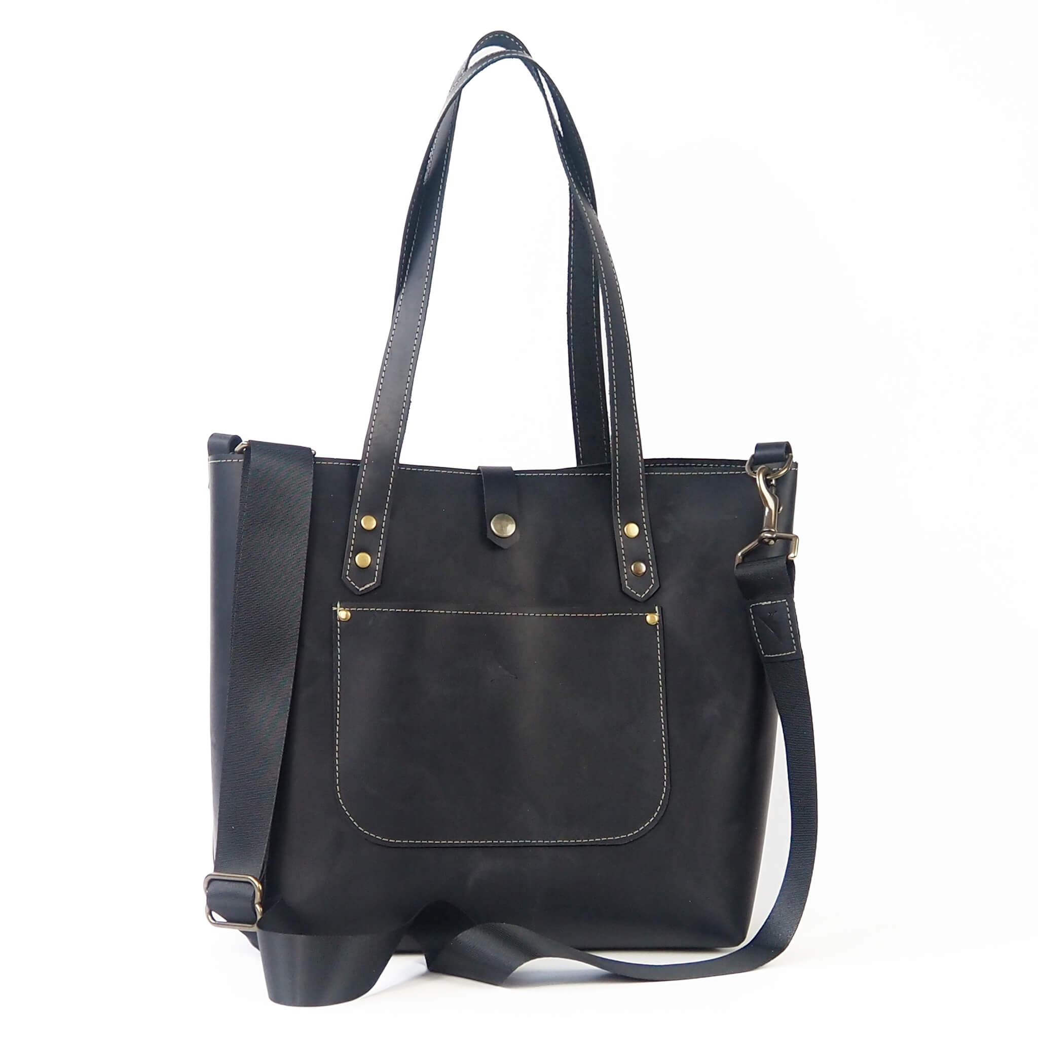 nancy tote travel bag handmade leather - coal front view