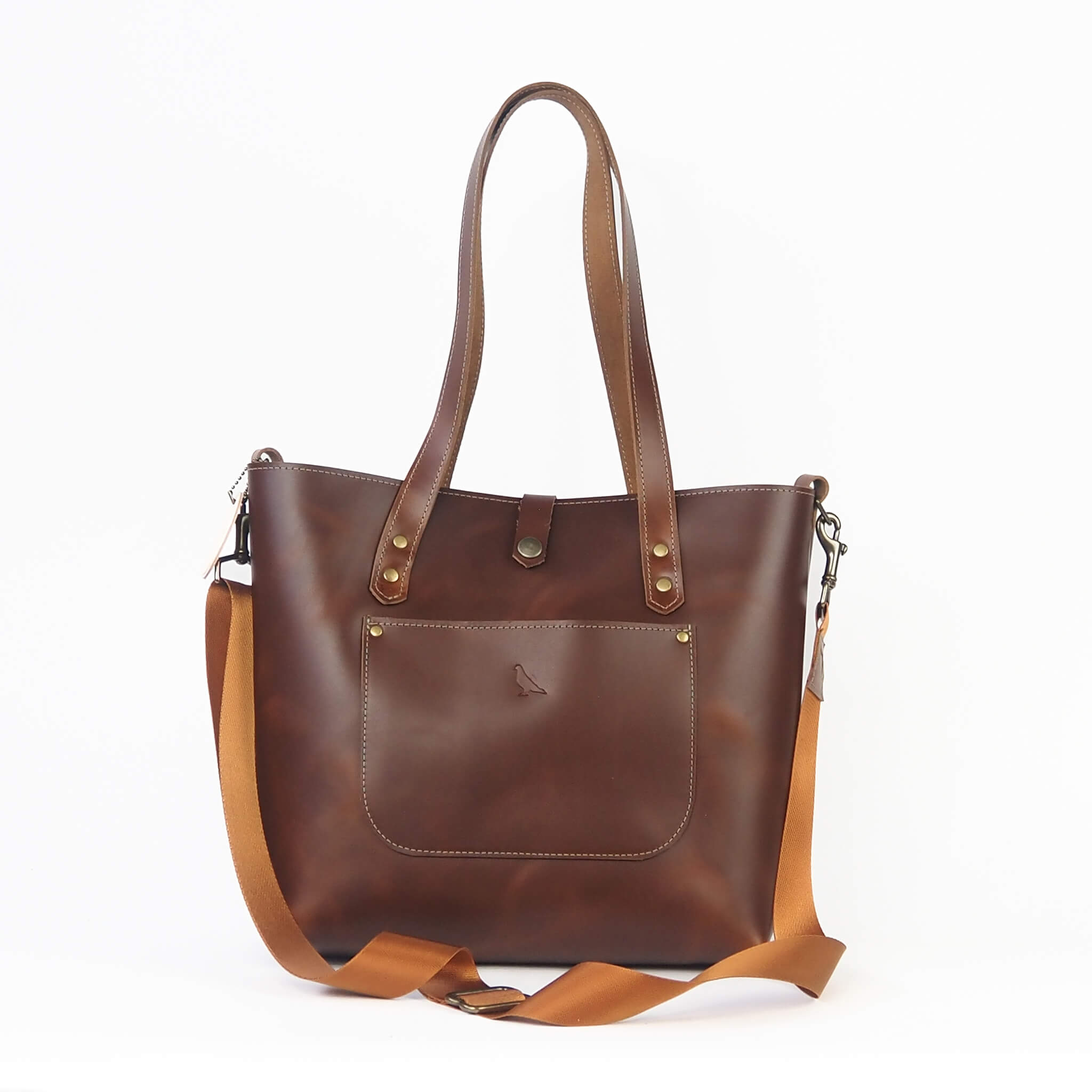 nancy tote travel bag handmade leather - pecan front view