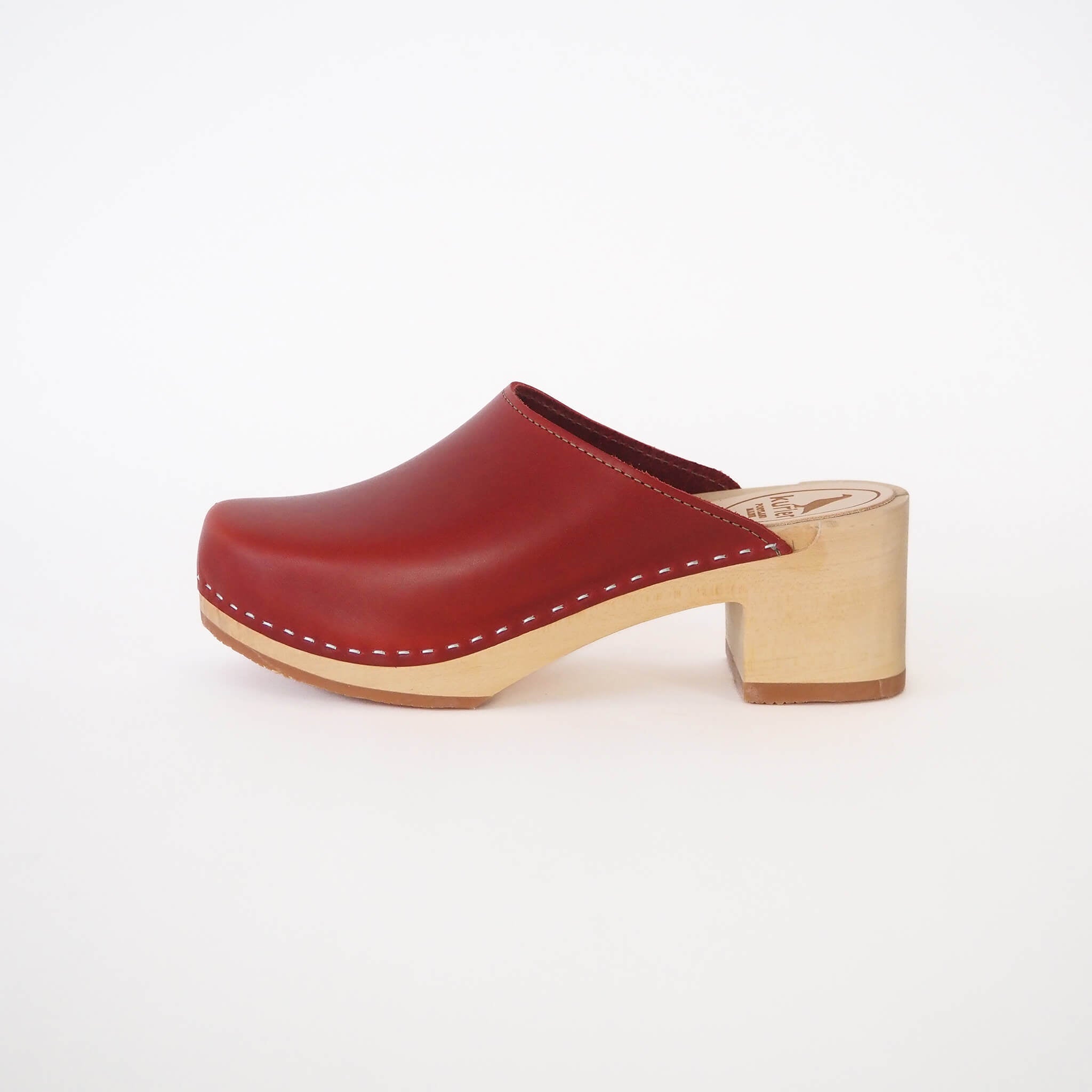 pepper clog high heel closed toe mule handmade american leather wood - cherry side view