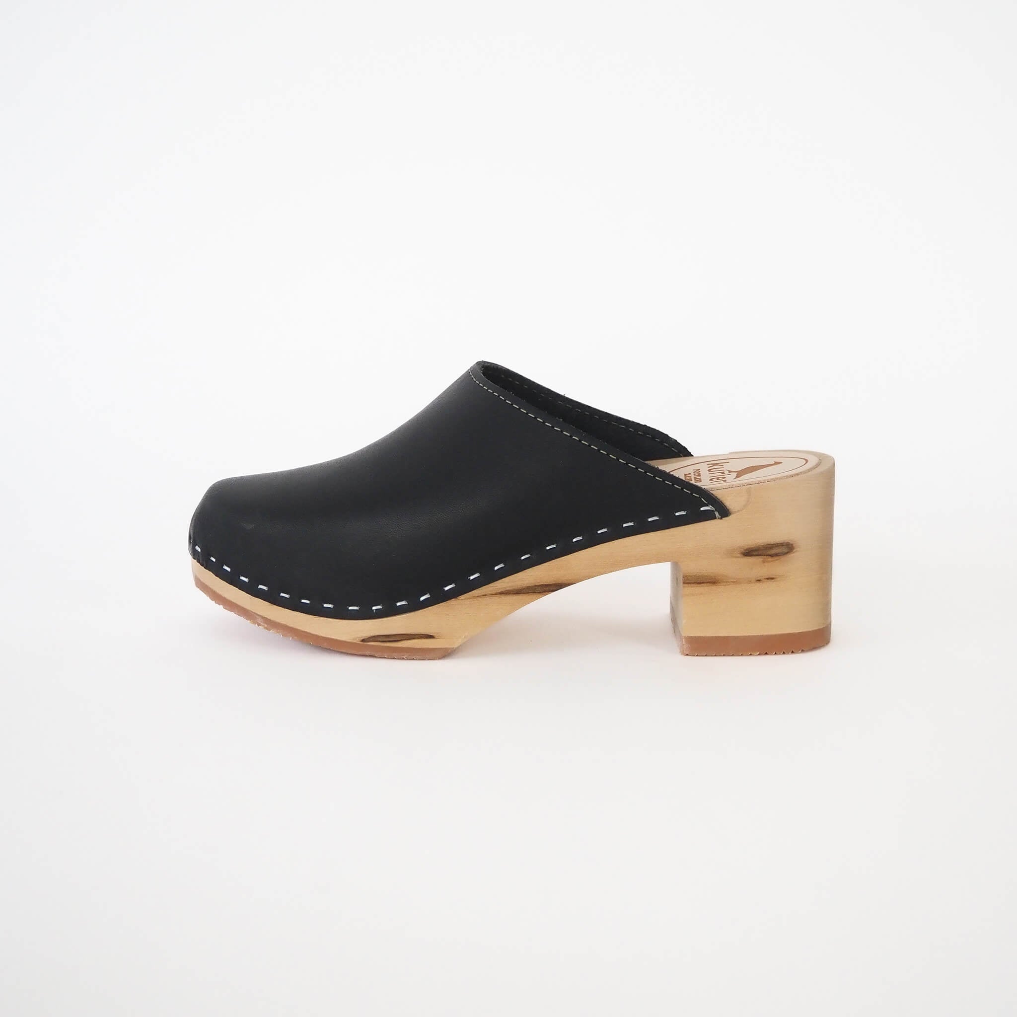 pepper clog high heel closed toe mule handmade american leather wood - coal side view
