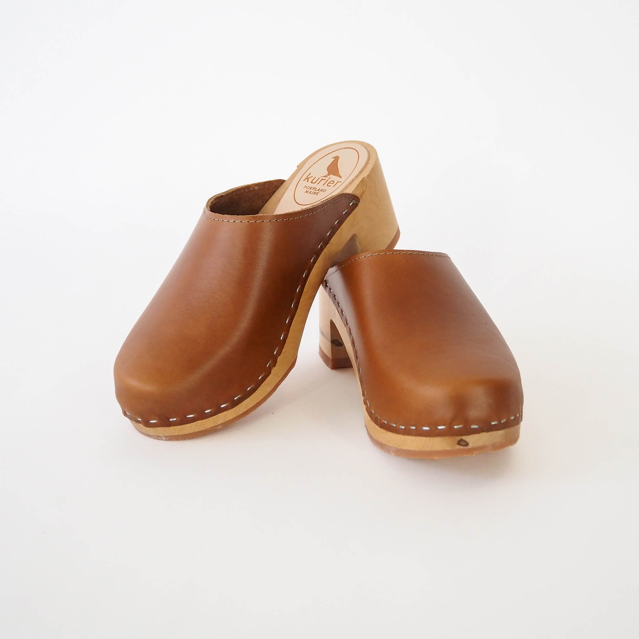 pepper clog high heel closed toe mule handmade american leather wood - pecan front view