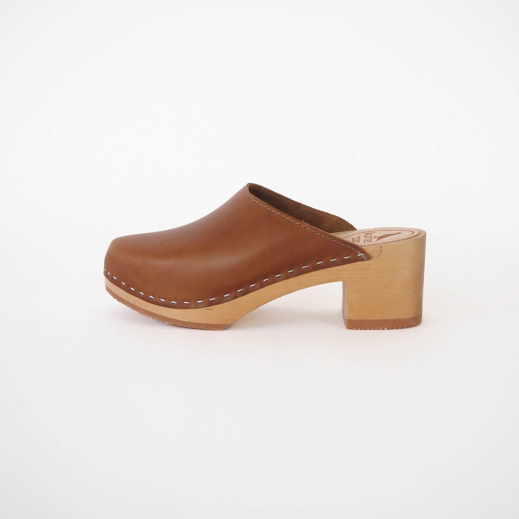 pepper clog high heel closed toe mule handmade american leather wood - pecan side view