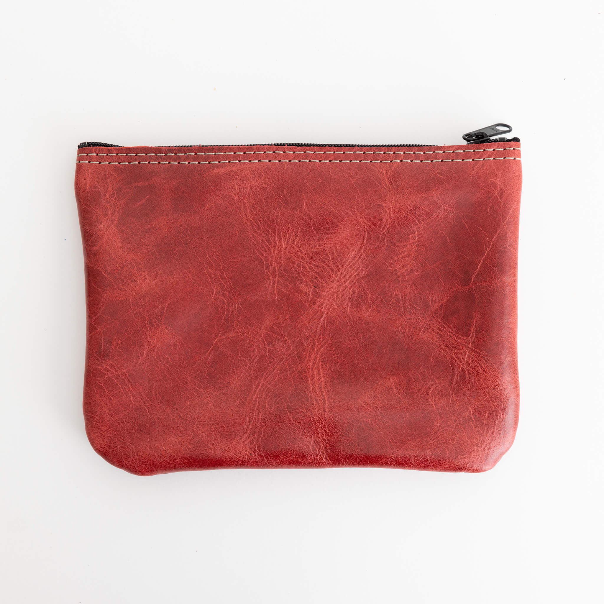 perfect pouch unisex zipper bag - handmade leather - cardinal front view