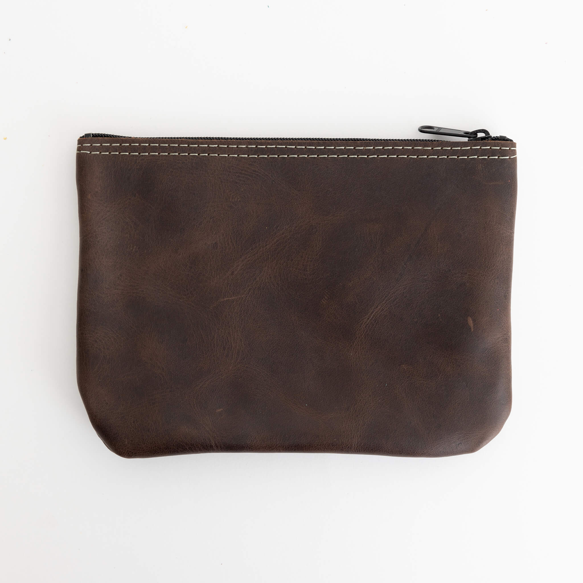 perfect pouch unisex zipper bag - handmade leather - chocolate front view