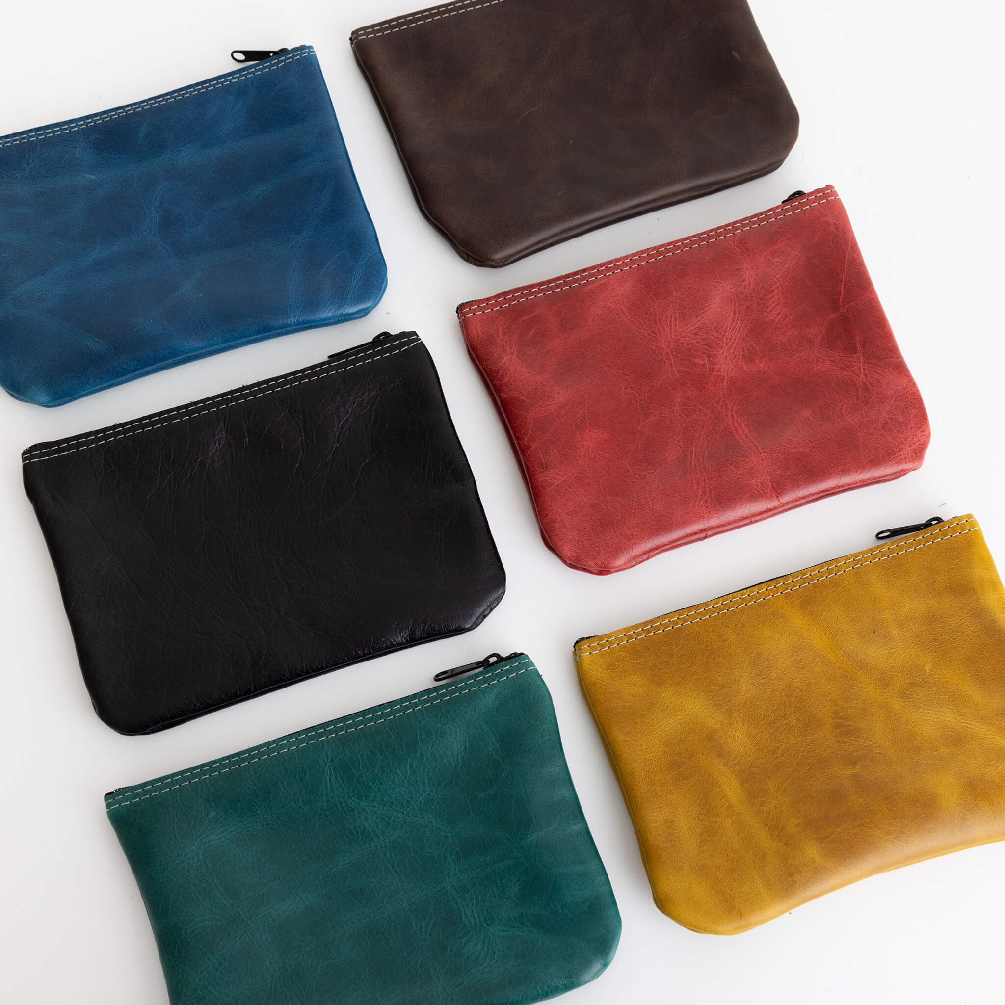 perfect pouch unisex zipper bag - handmade leather - group view