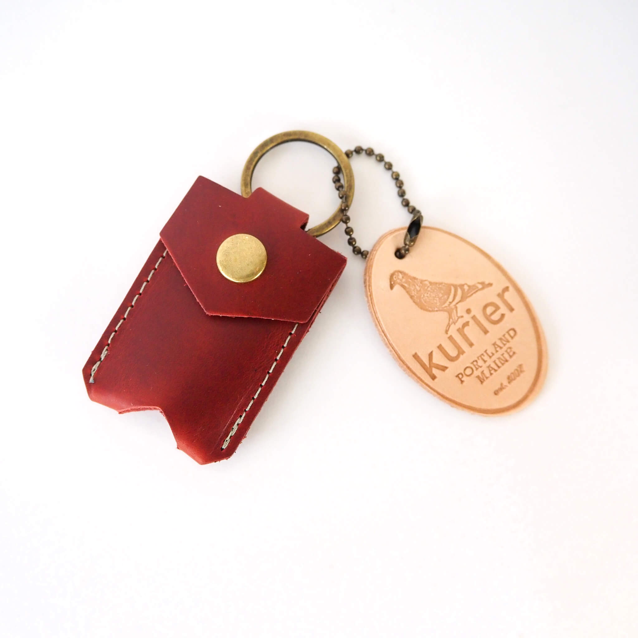 pocket key fob keychain snap closure - handmade leather - cherry front view