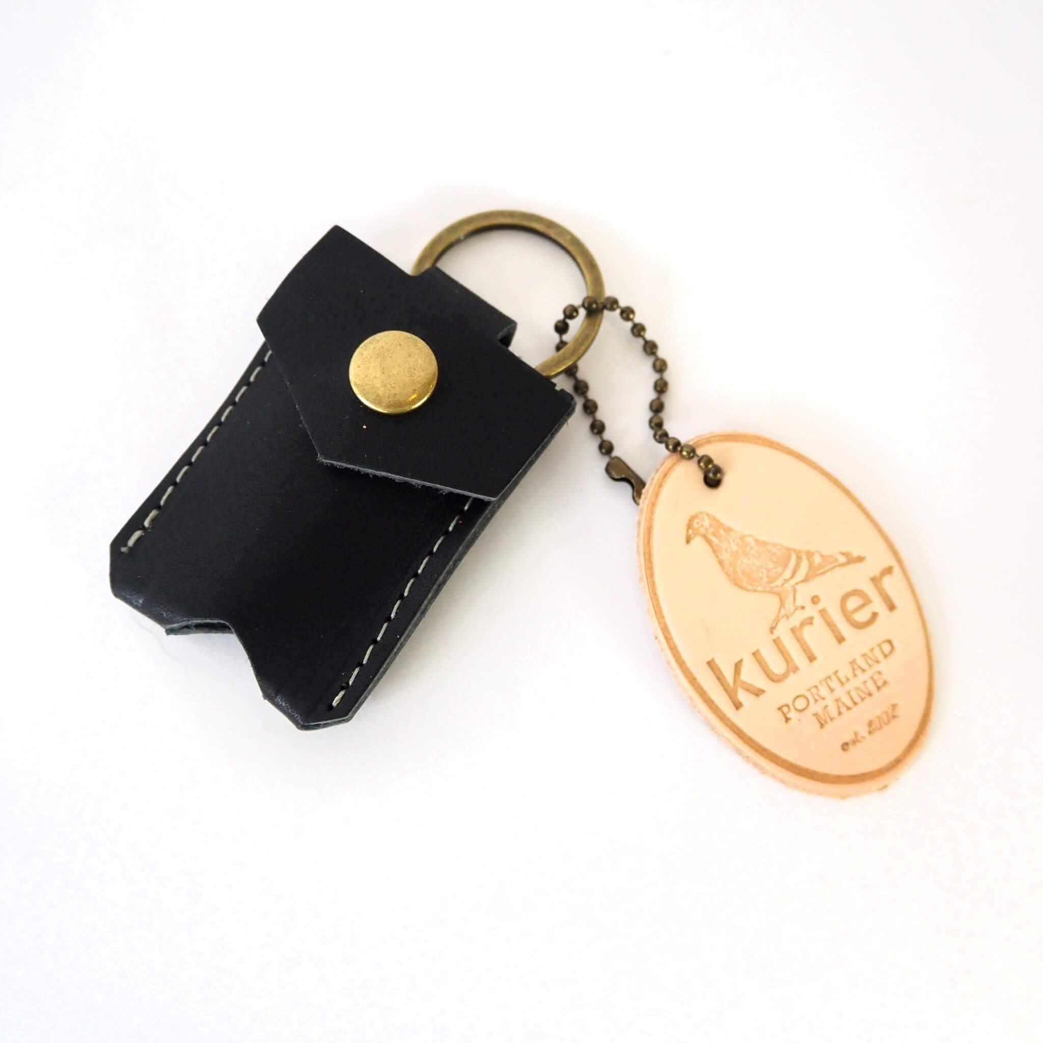 pocket key fob keychain snap closure - handmade leather - coal front view