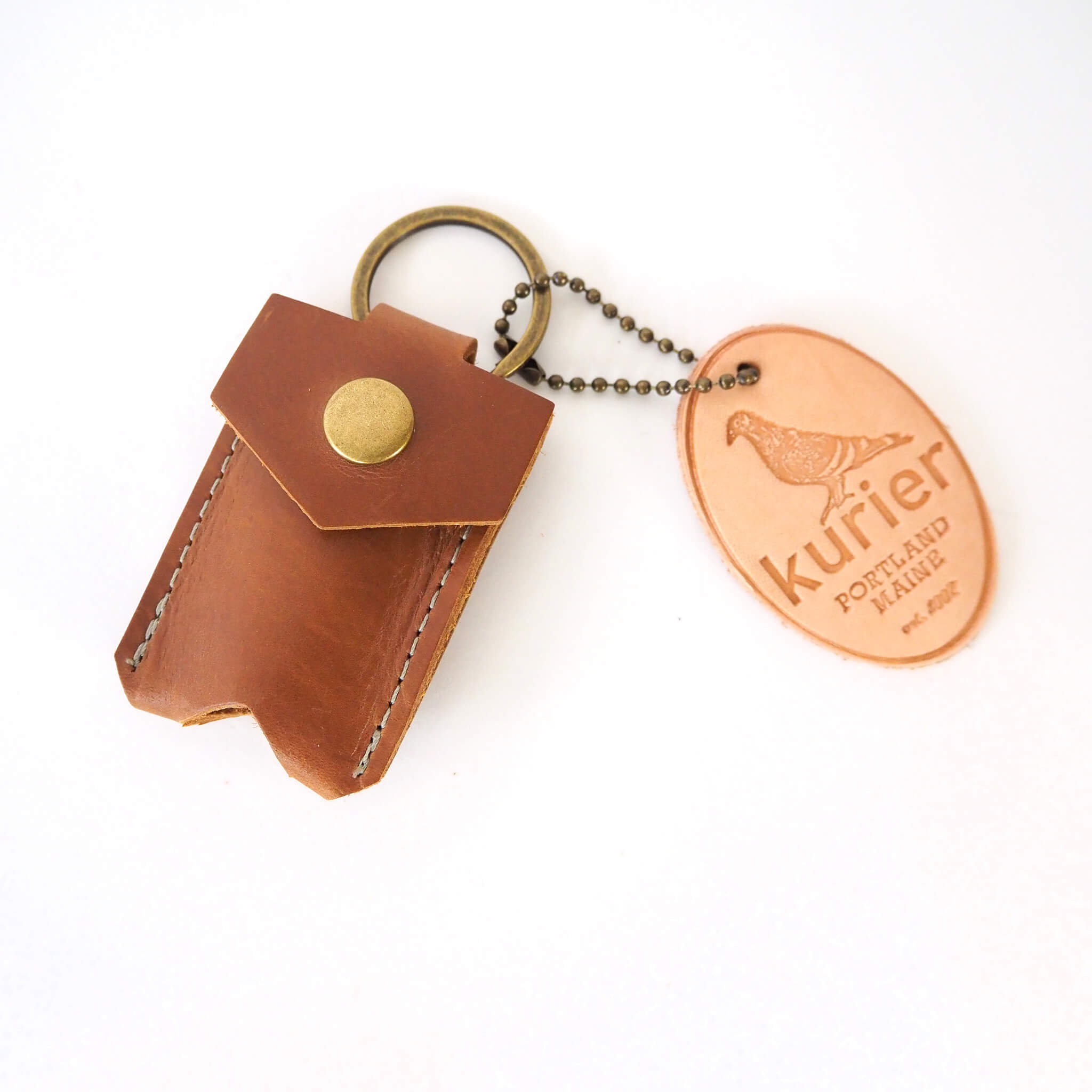 pocket key fob keychain snap closure - handmade leather - pecan front view
