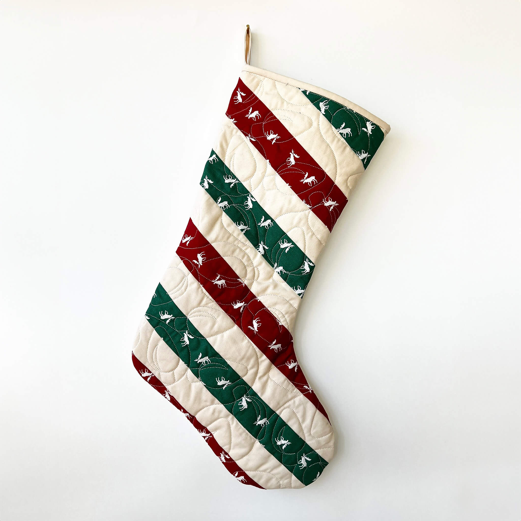 quilted christmas stocking - handmade cotton - moose stripe