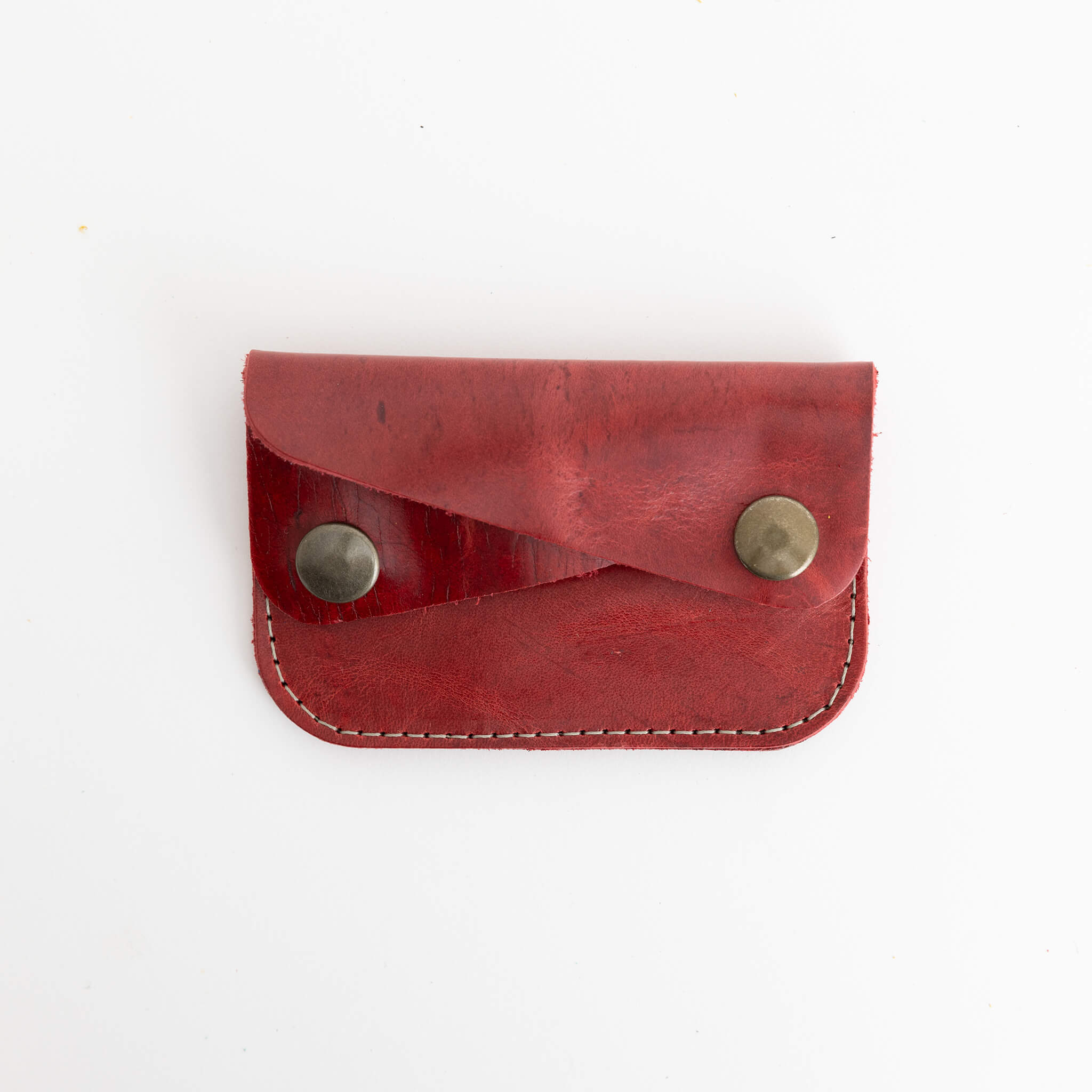 river card wallet - unisex double snap - handmade leather - cardinal front view