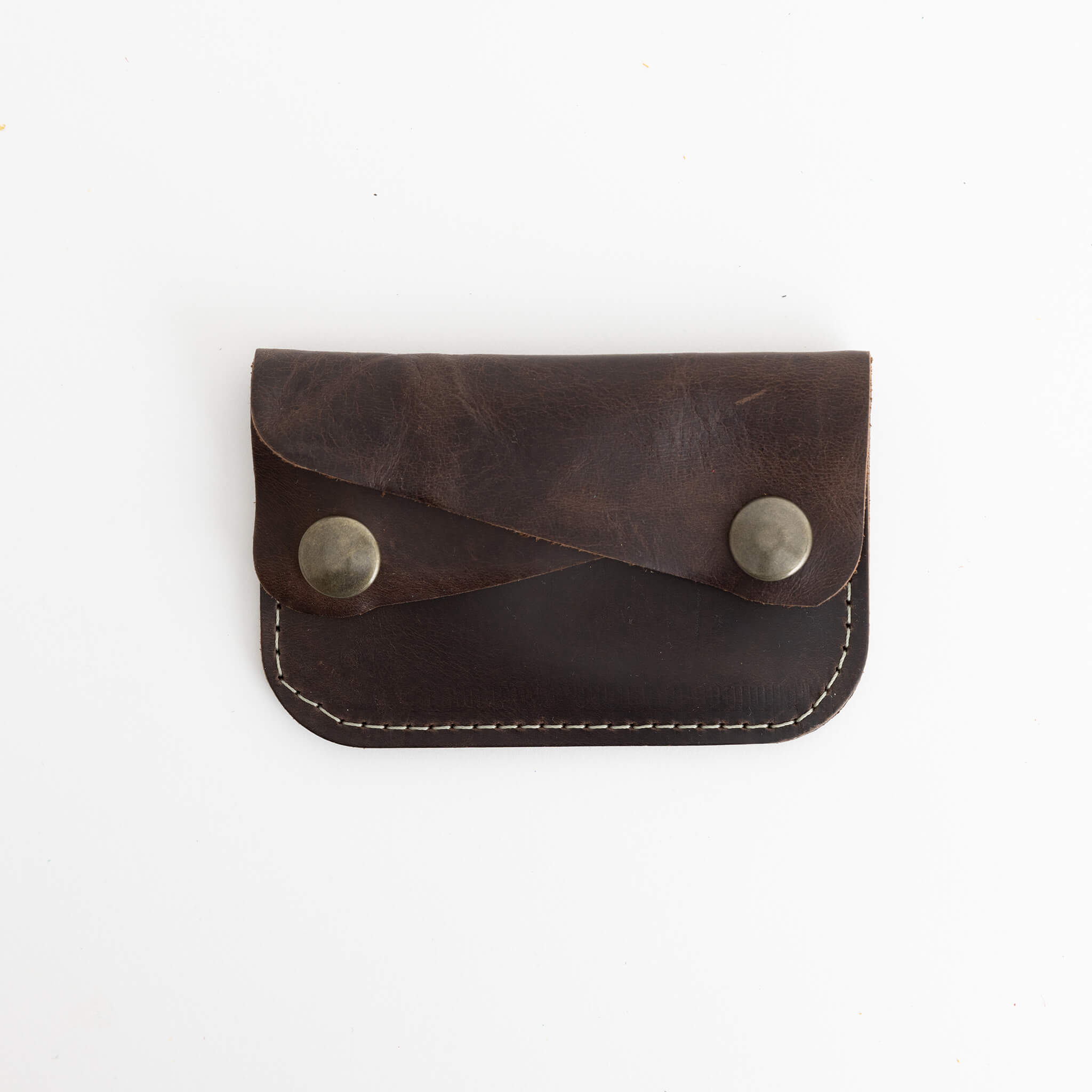 river card wallet - unisex double snap - handmade leather - chocolate front view