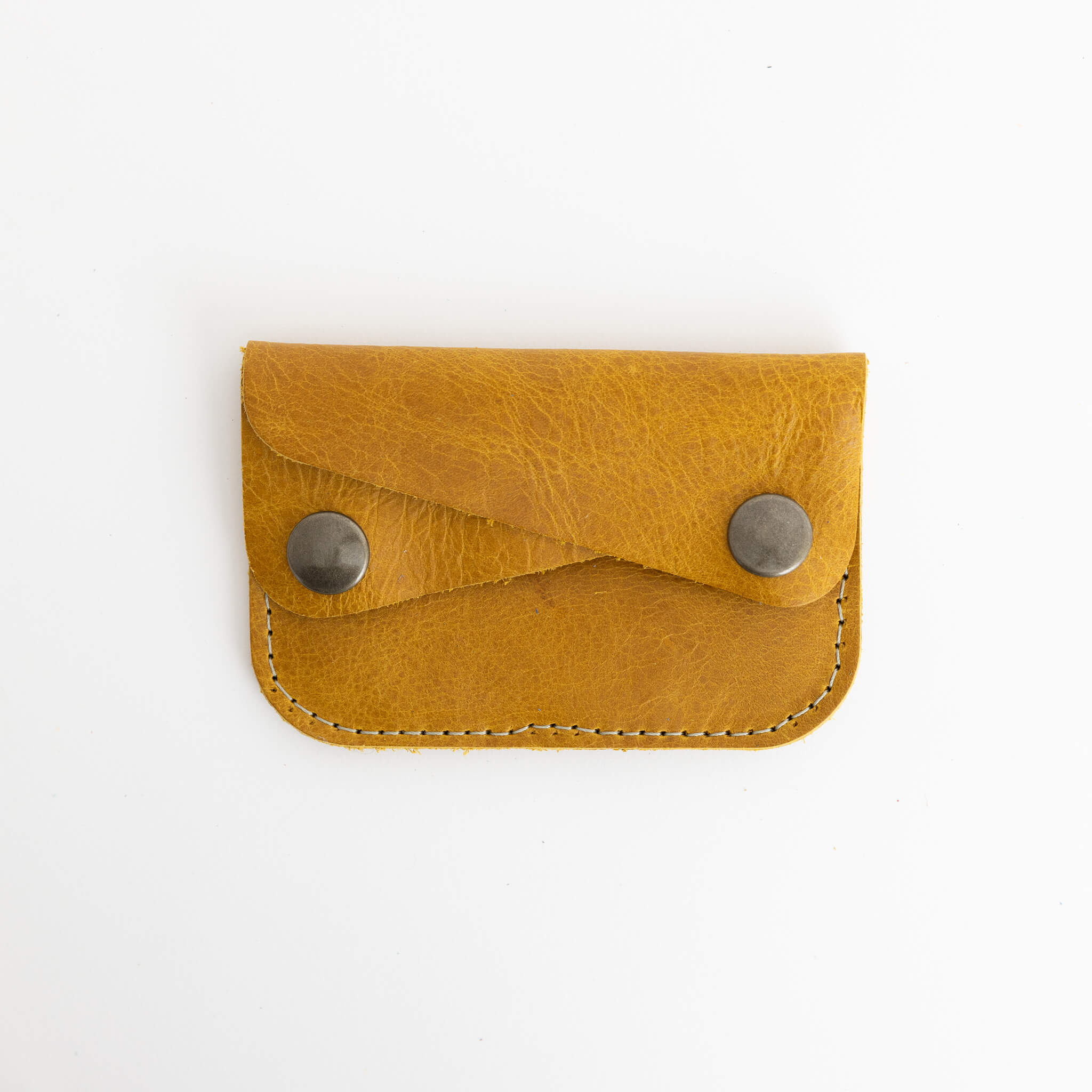 river card wallet - unisex double snap - handmade leather - honey front view