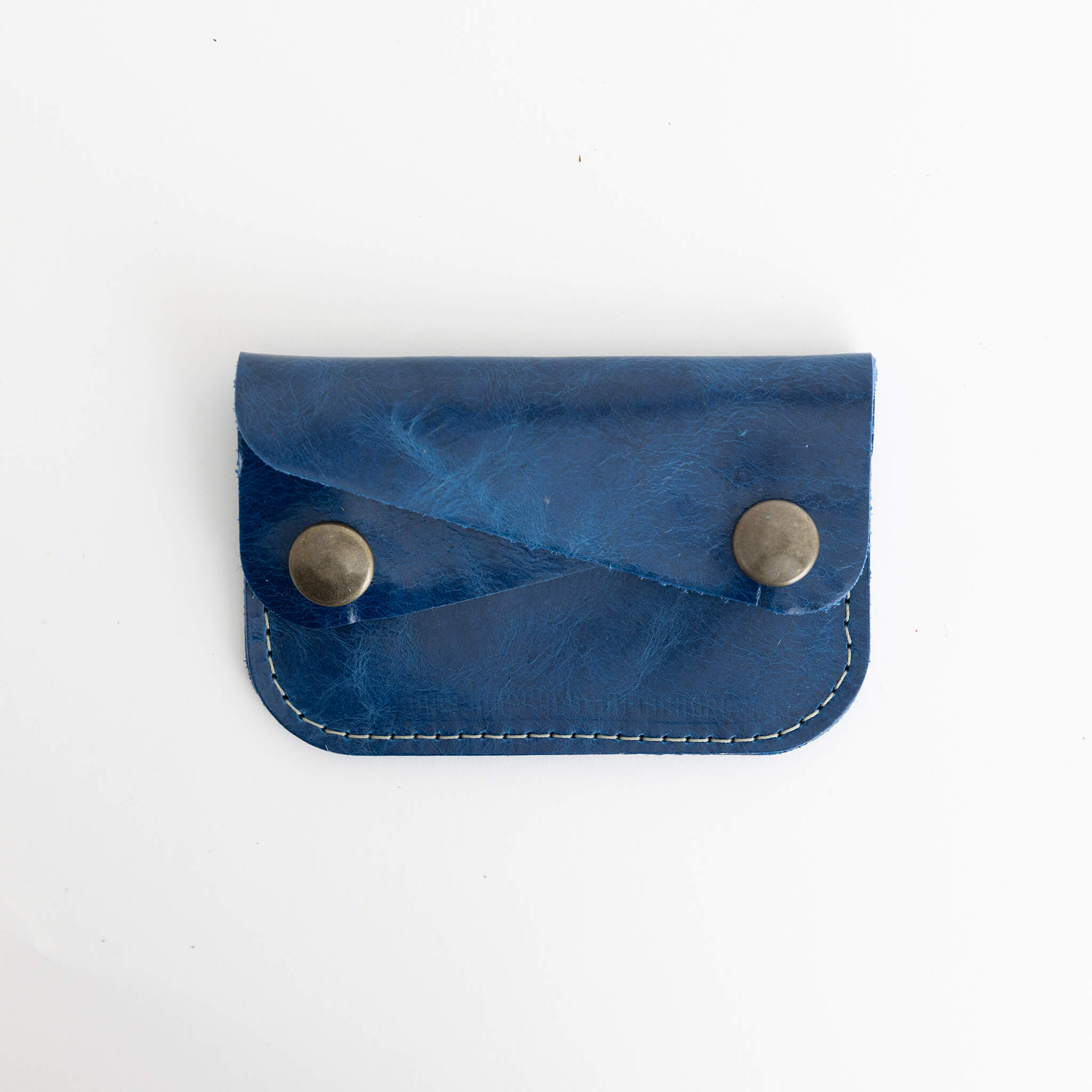 river card wallet - unisex double snap - handmade leather - royal  front view