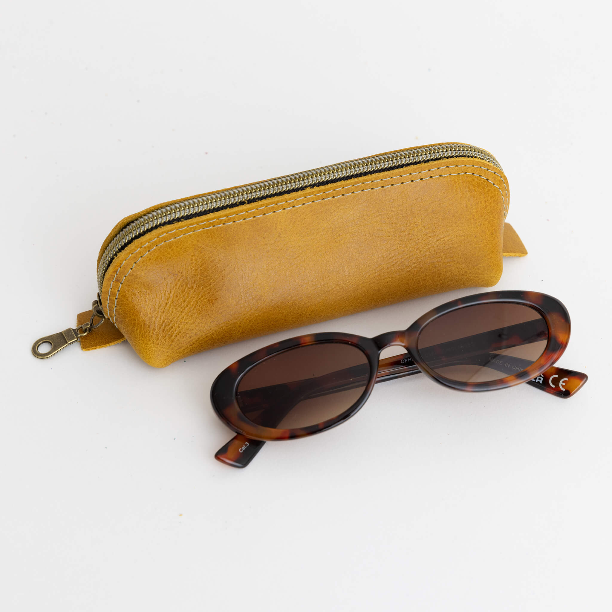 shelby pouch - zipper case - handmade leather - honey front view