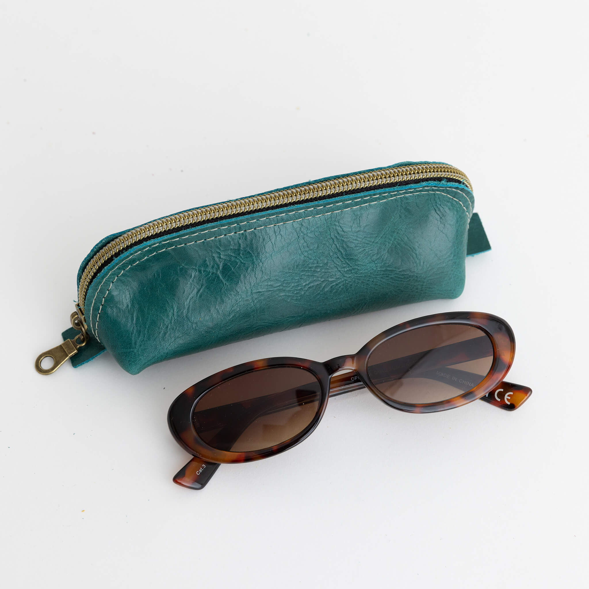shelby pouch - zipper case - handmade leather - ocean front view