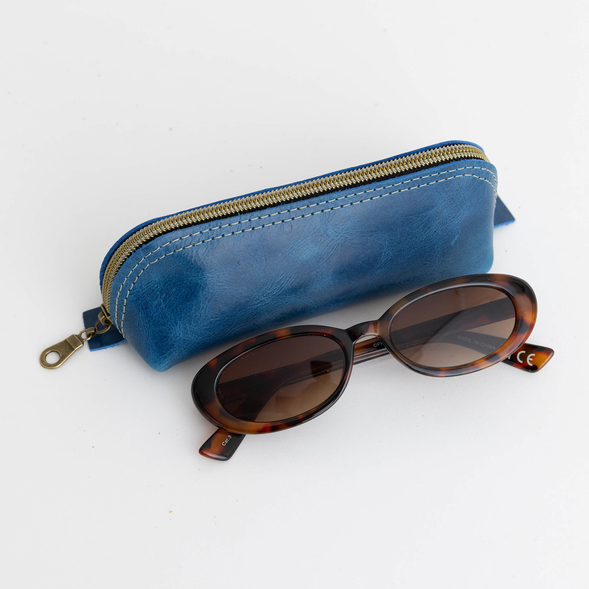 shelby pouch - zipper case - handmade leather - royal front view