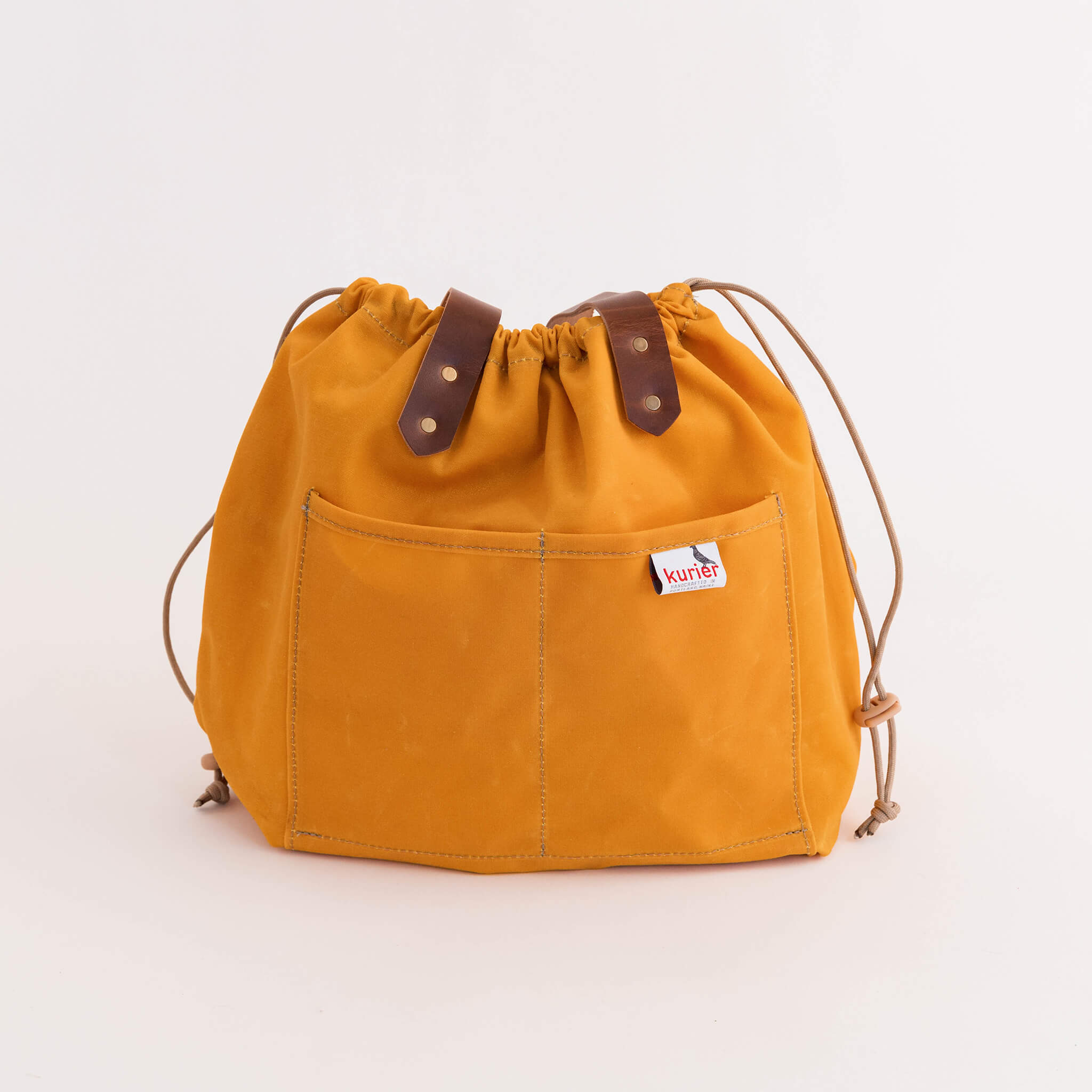 waxed canvas town tote - drawstring travel bag - handmade leather - buttercup closed view