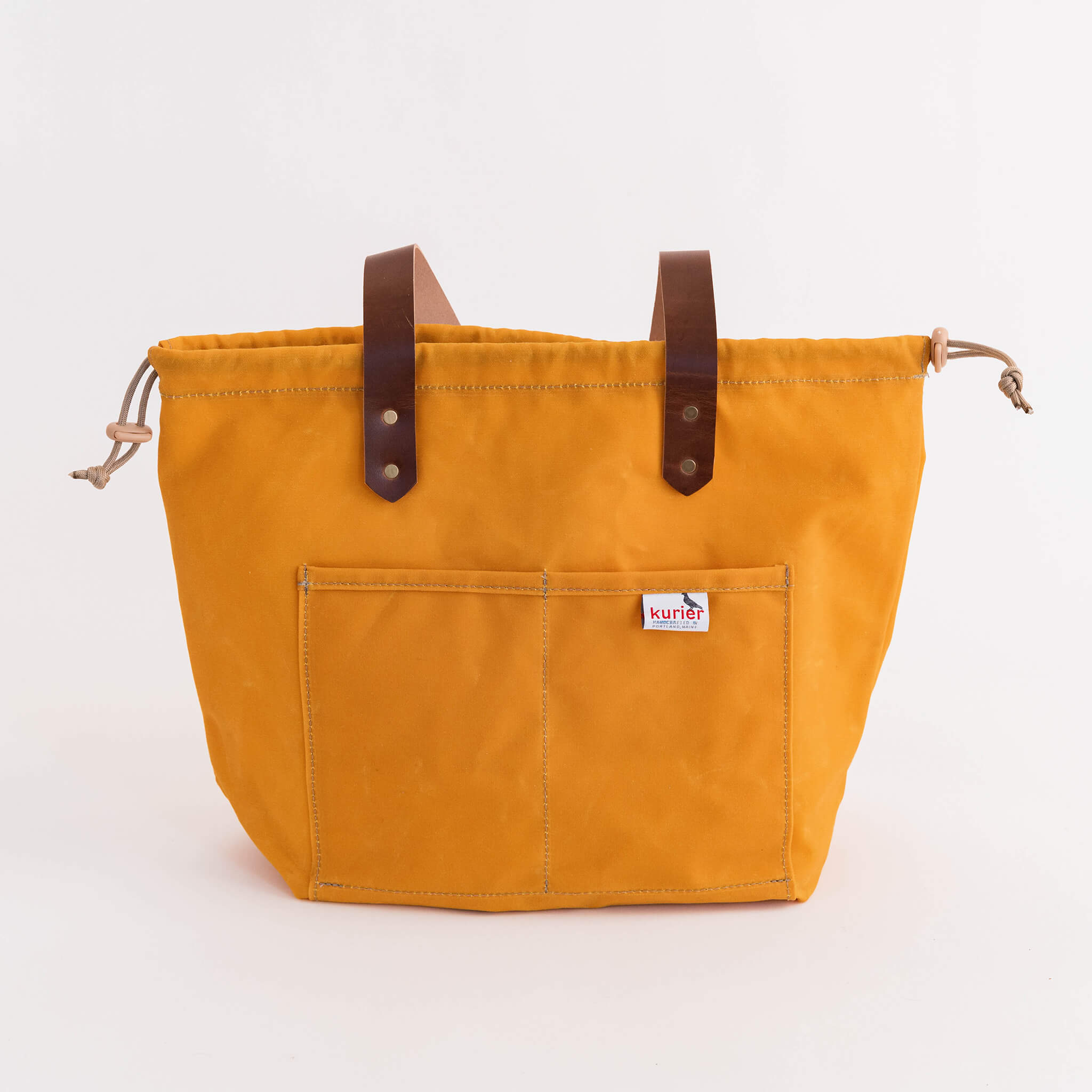 waxed canvas town tote - drawstring travel bag - handmade leather - buttercup open view